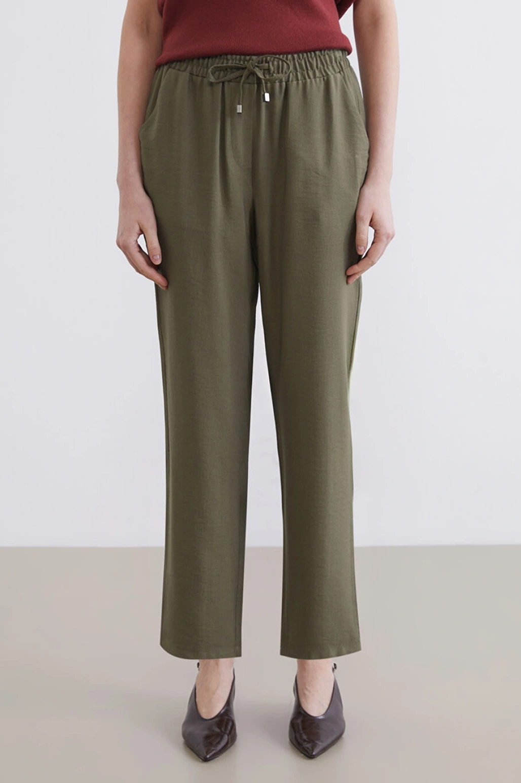 LCWAIKIKI Classic Haki Beli Lastikli Kadın Pantolon