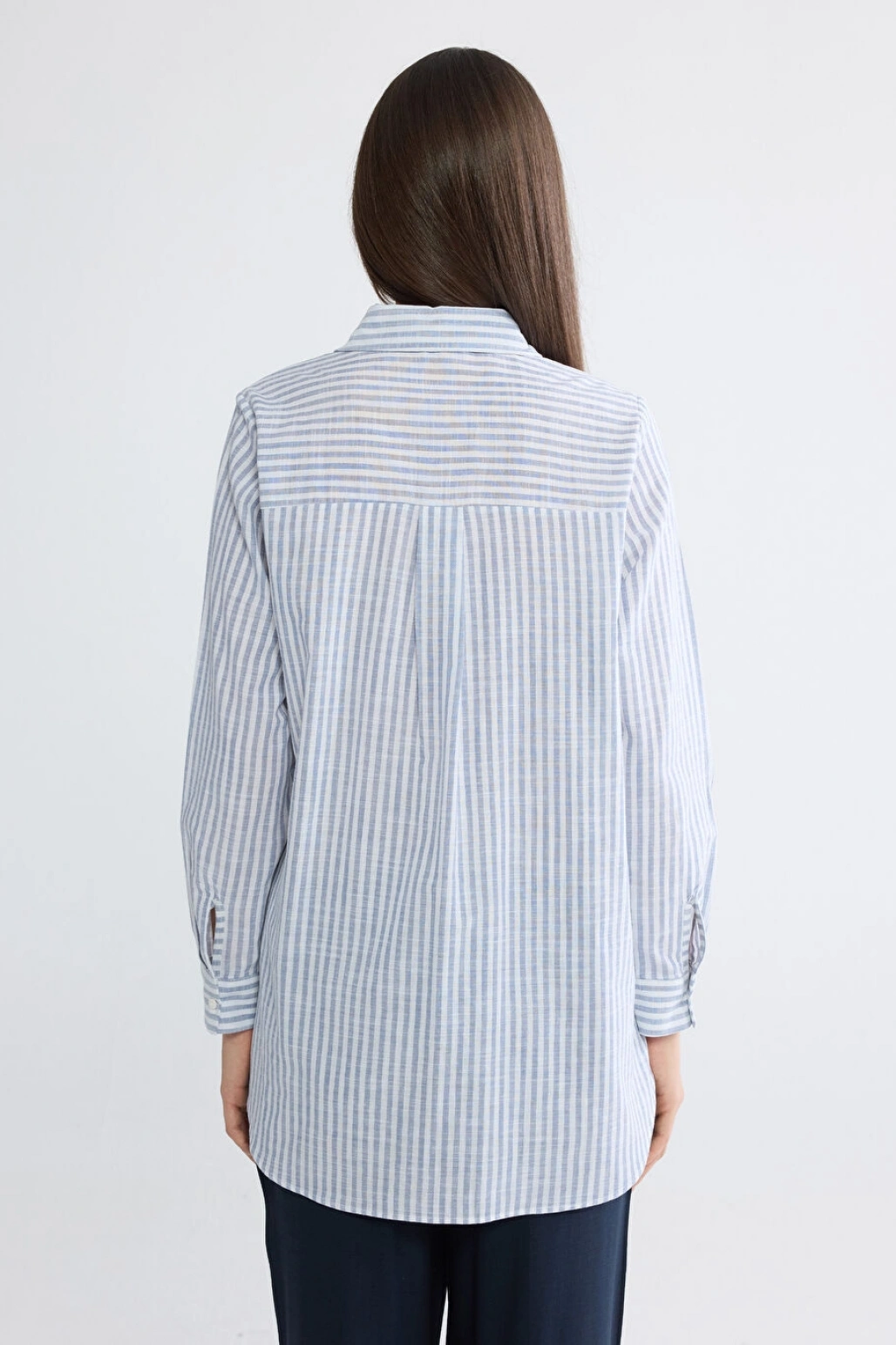 LCWAIKIKI Classic Mavi Çizgili Kadın Gömlek Tunik