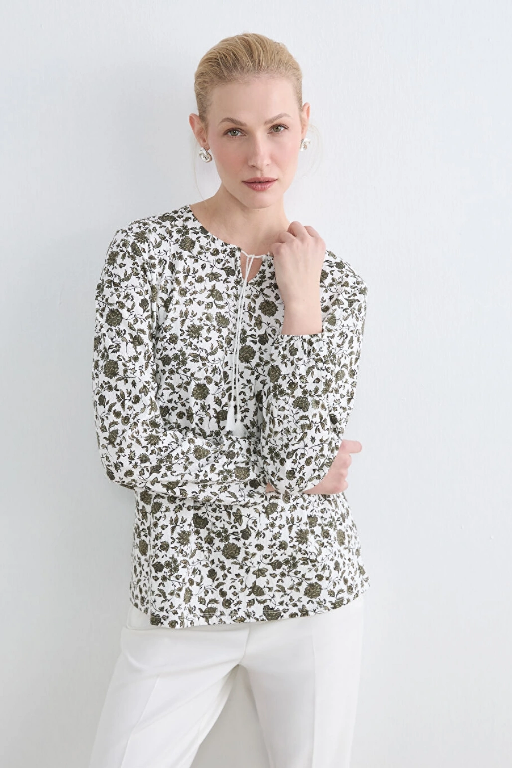 LCW Grace Yeşil Bağlamalı Yaka Çiçekli Bluz