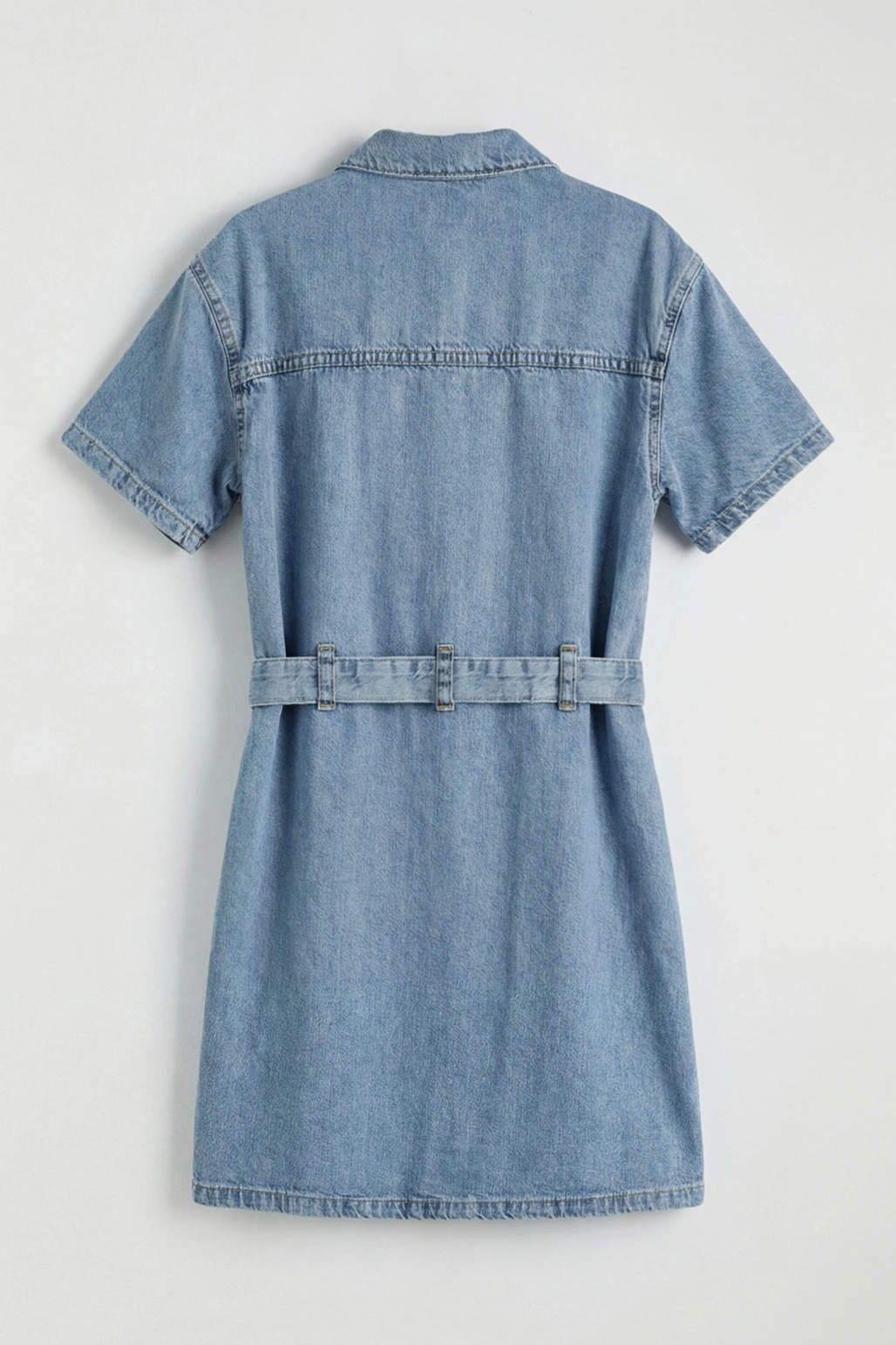 LCW Kids Mavi Gömlek Yaka Kısa Kollu Kız Çocuk Jean Elbise