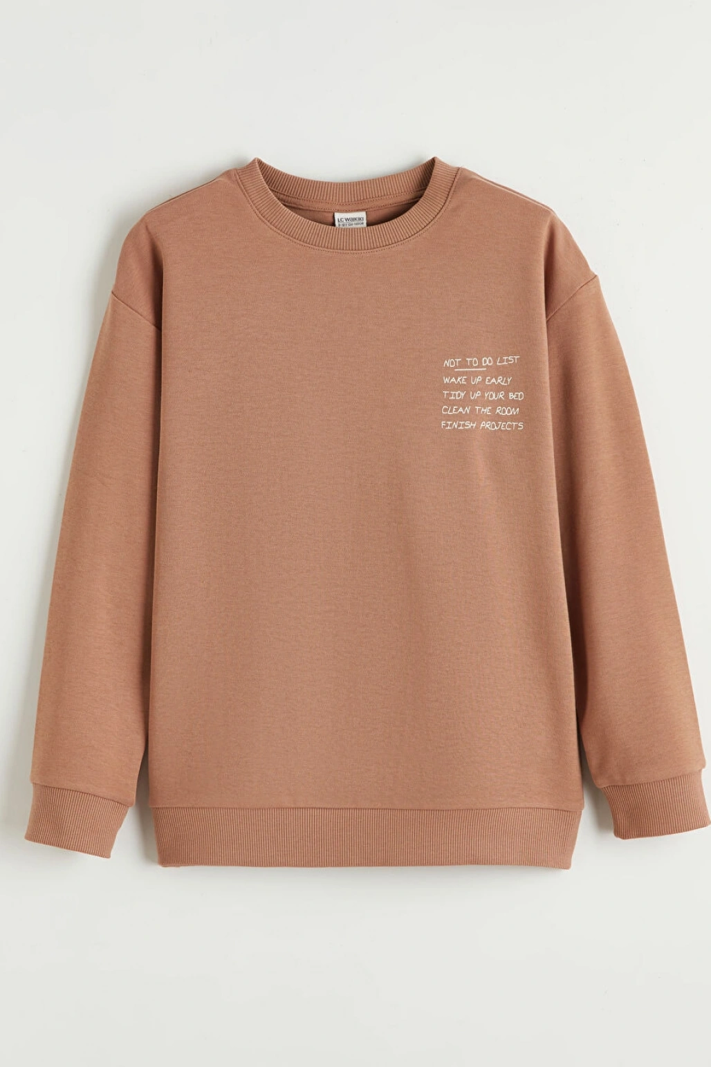 LCW Kids Kahverengi Yazı Baskılı Erkek Çocuk Sweatshirt