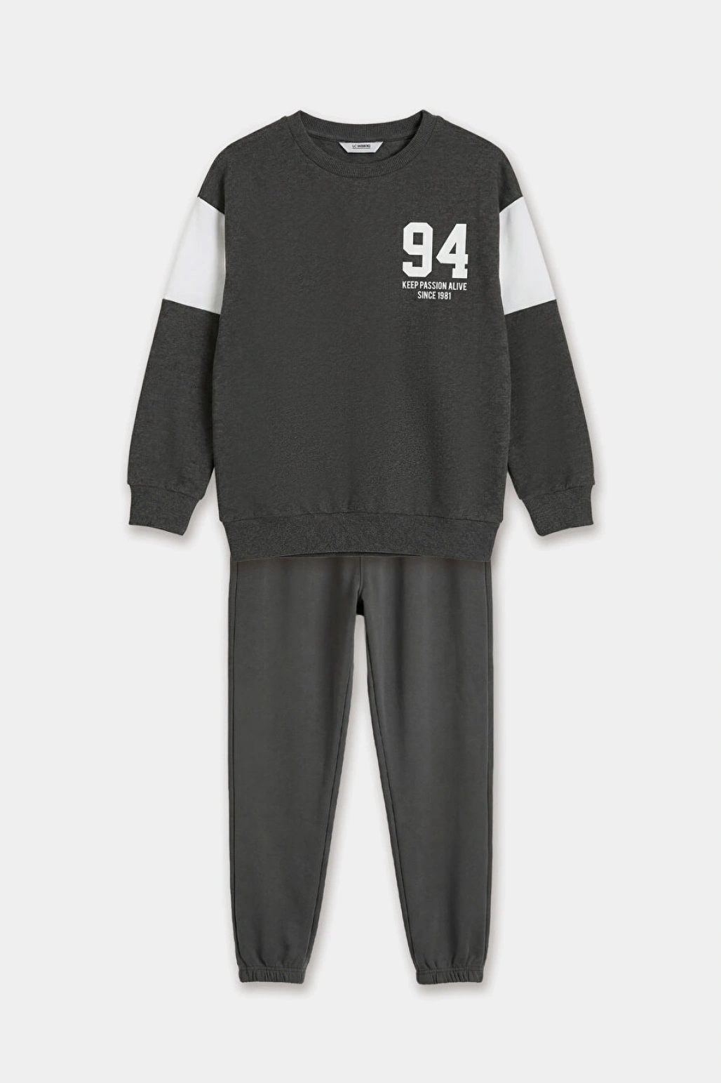LCW Kids Antrasit Bisiklet Yaka Baskılı Erkek Çocuk Eşofman Takımı