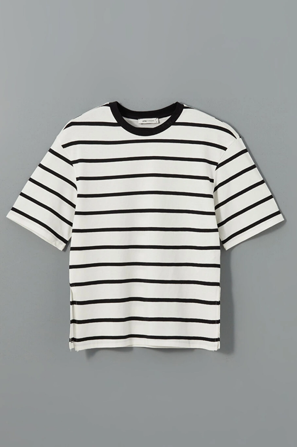 LCW Vision Siyah Bisiklet Yaka Çizgili Kadın Tişört