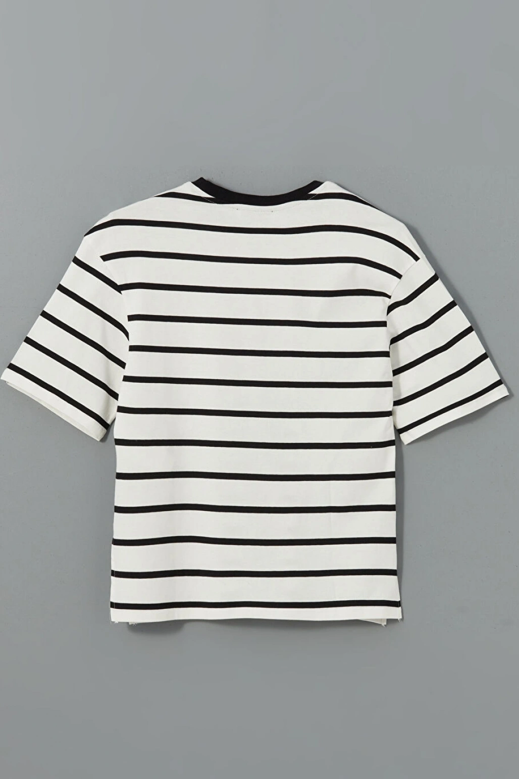 LCW Vision Siyah Bisiklet Yaka Çizgili Kadın Tişört