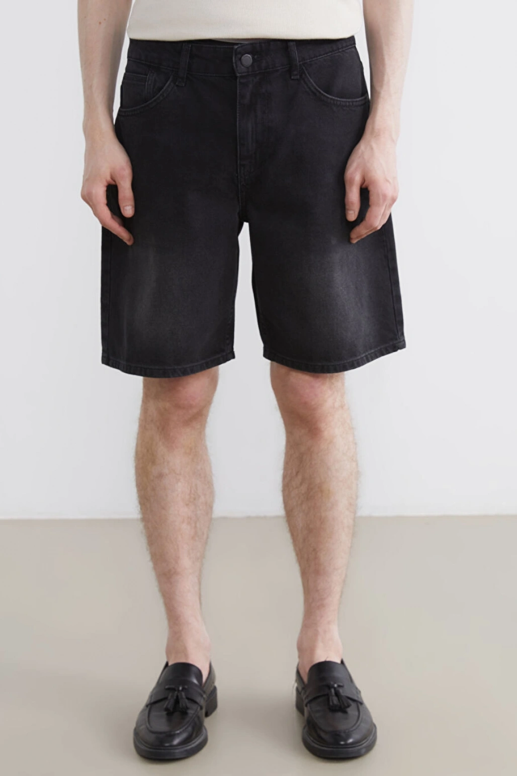 XSIDE Siyah Loose Fit Erkek Jean Şort