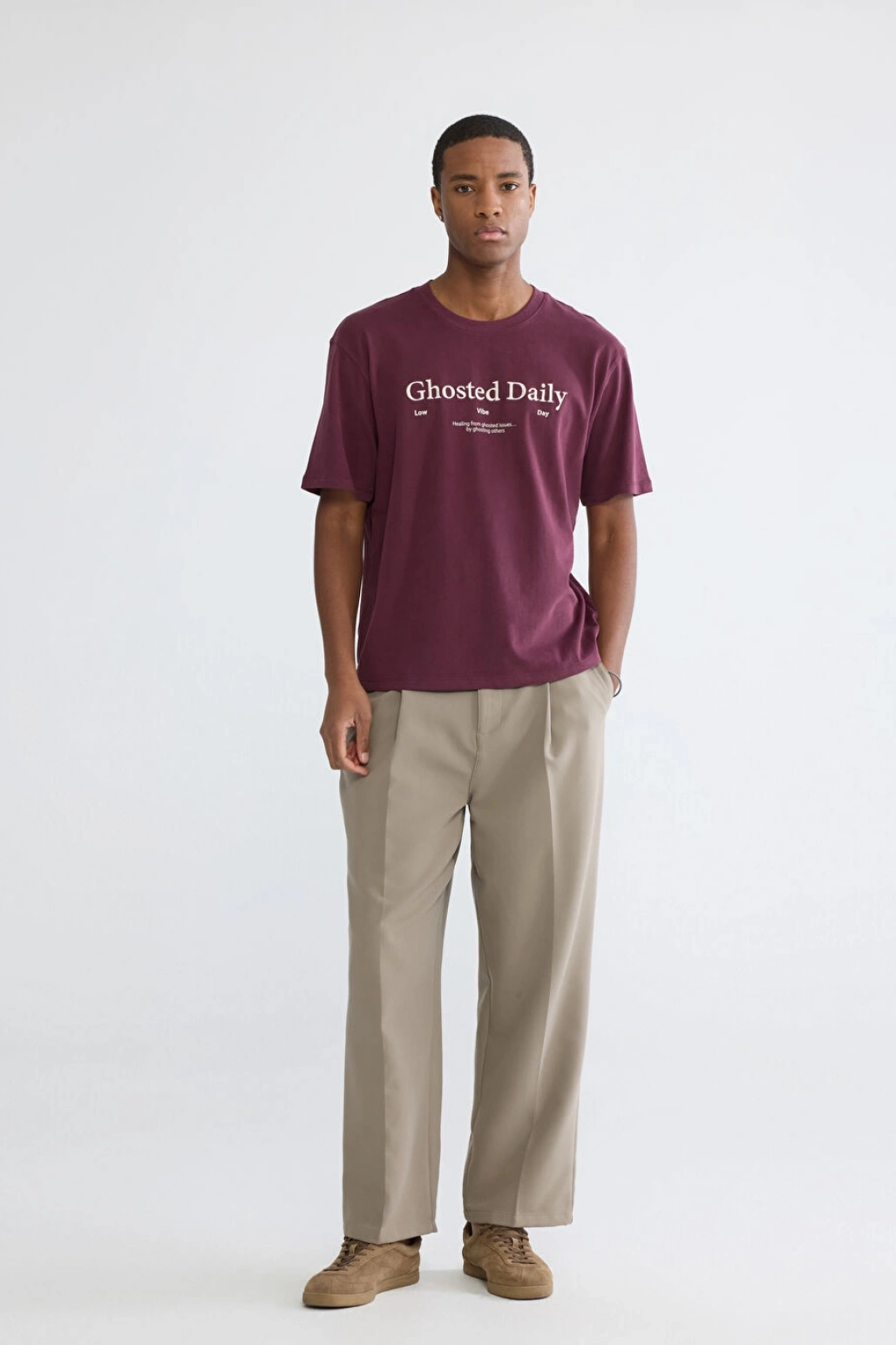 XSIDE Bordo Bisiklet Yaka Baskılı Penye Erkek Tişört