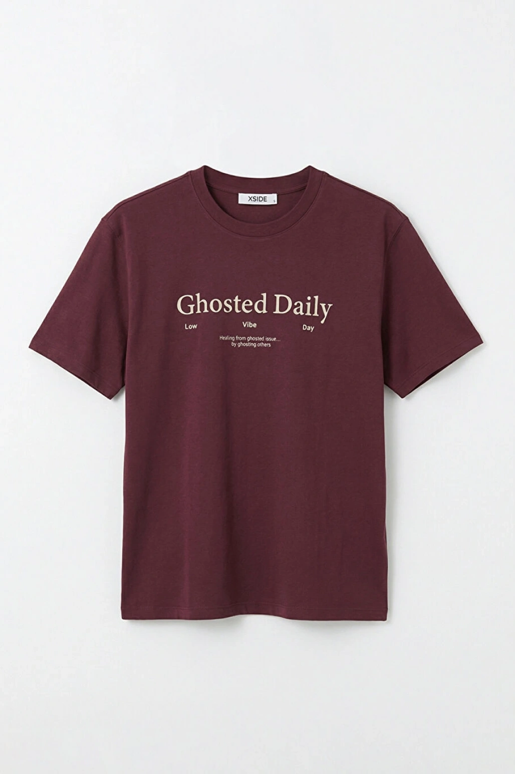 XSIDE Bordo Bisiklet Yaka Baskılı Penye Erkek Tişört