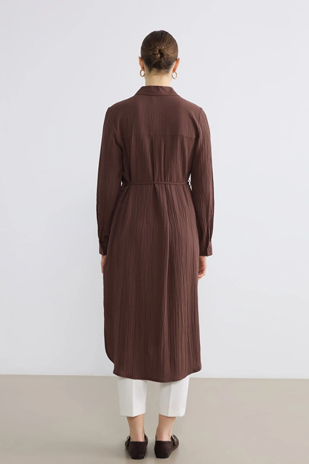 LCWAIKIKI Classic Kahverengi Dokulu Oversize Kadın Gömlek Tunik