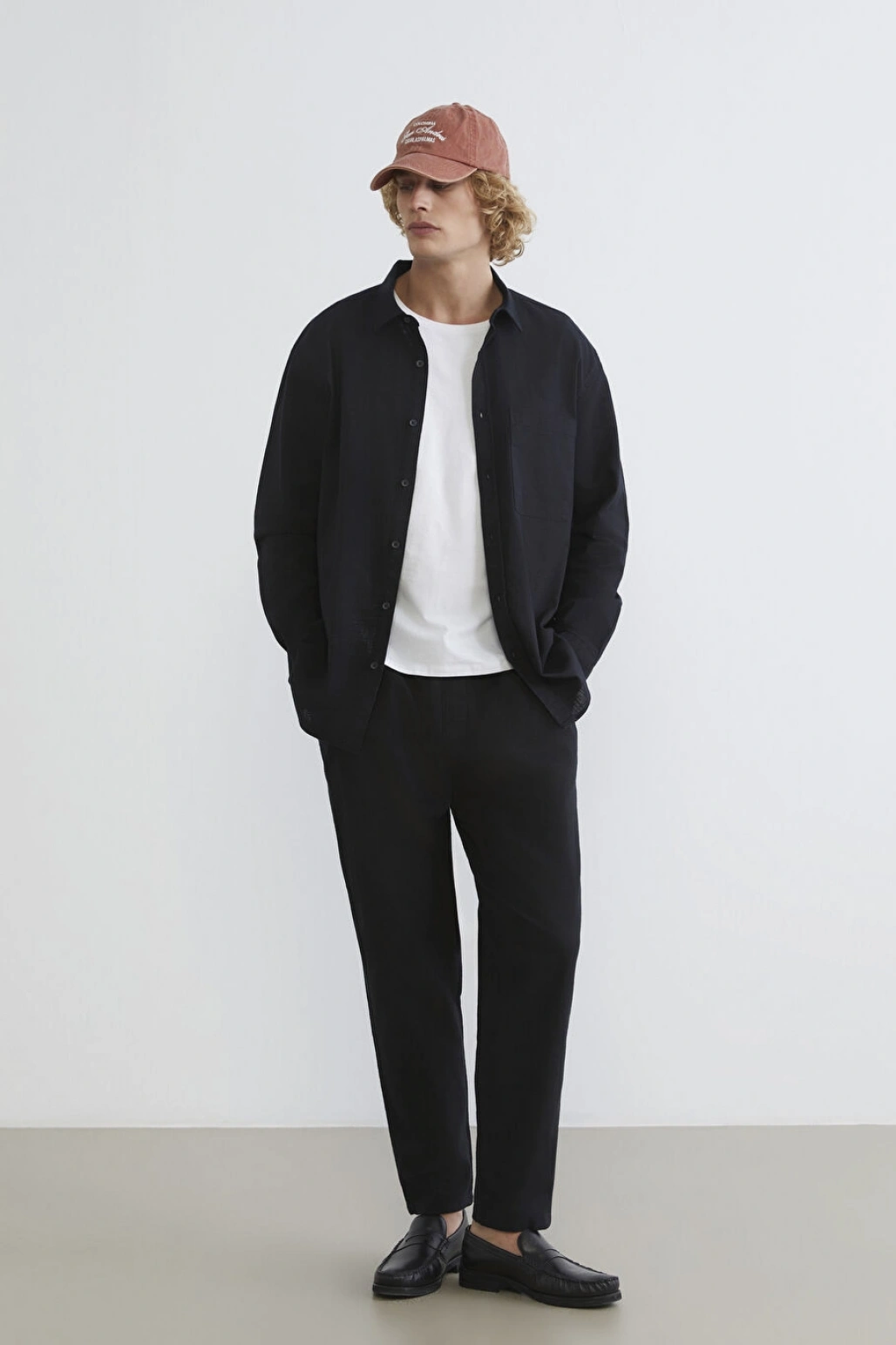 XSIDE Siyah Regular Fit Erkek Keten Görünümlü Gömlek