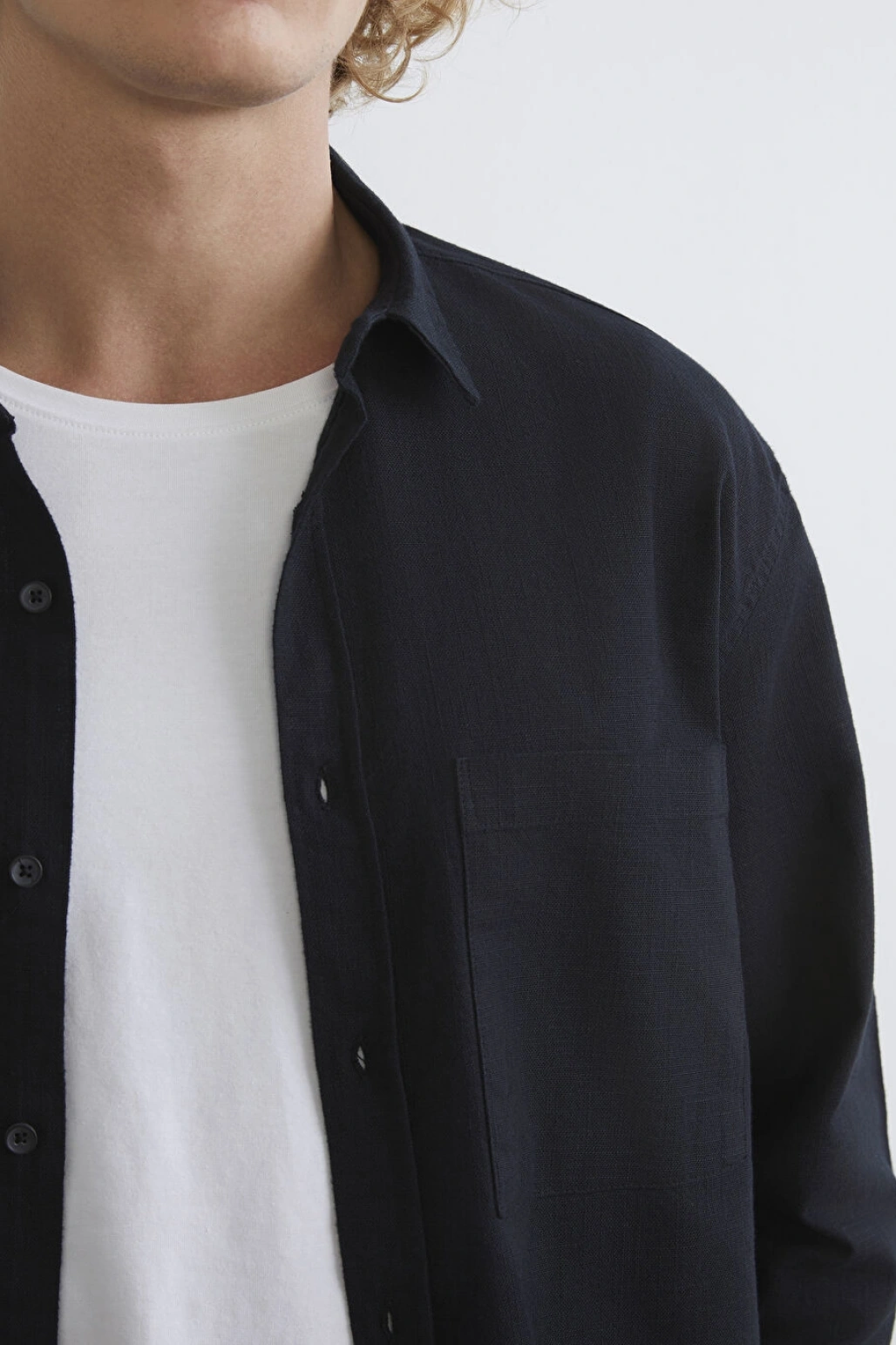 XSIDE Siyah Regular Fit Erkek Keten Görünümlü Gömlek