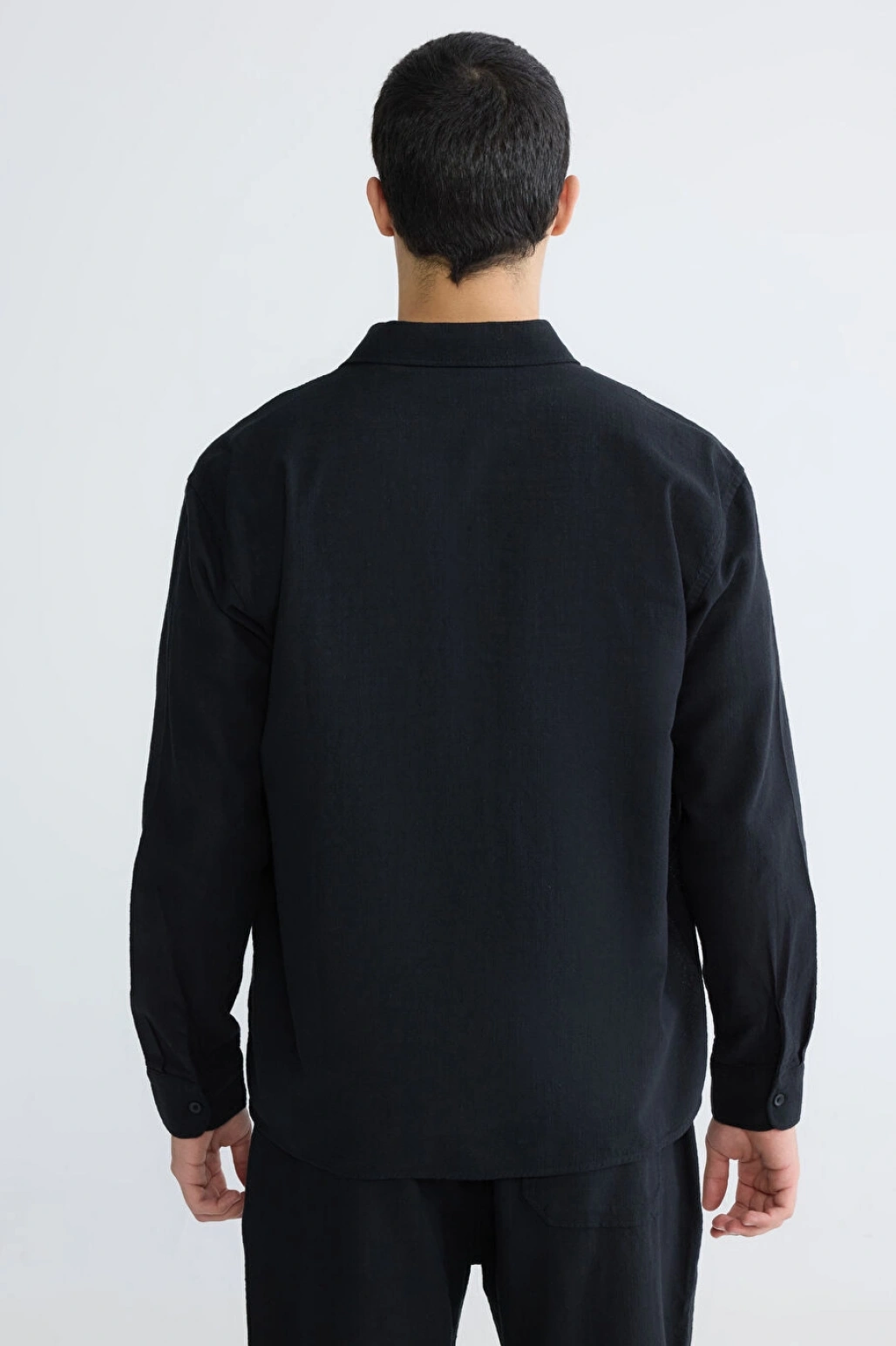 XSIDE Siyah Regular Fit Erkek Keten Görünümlü Gömlek