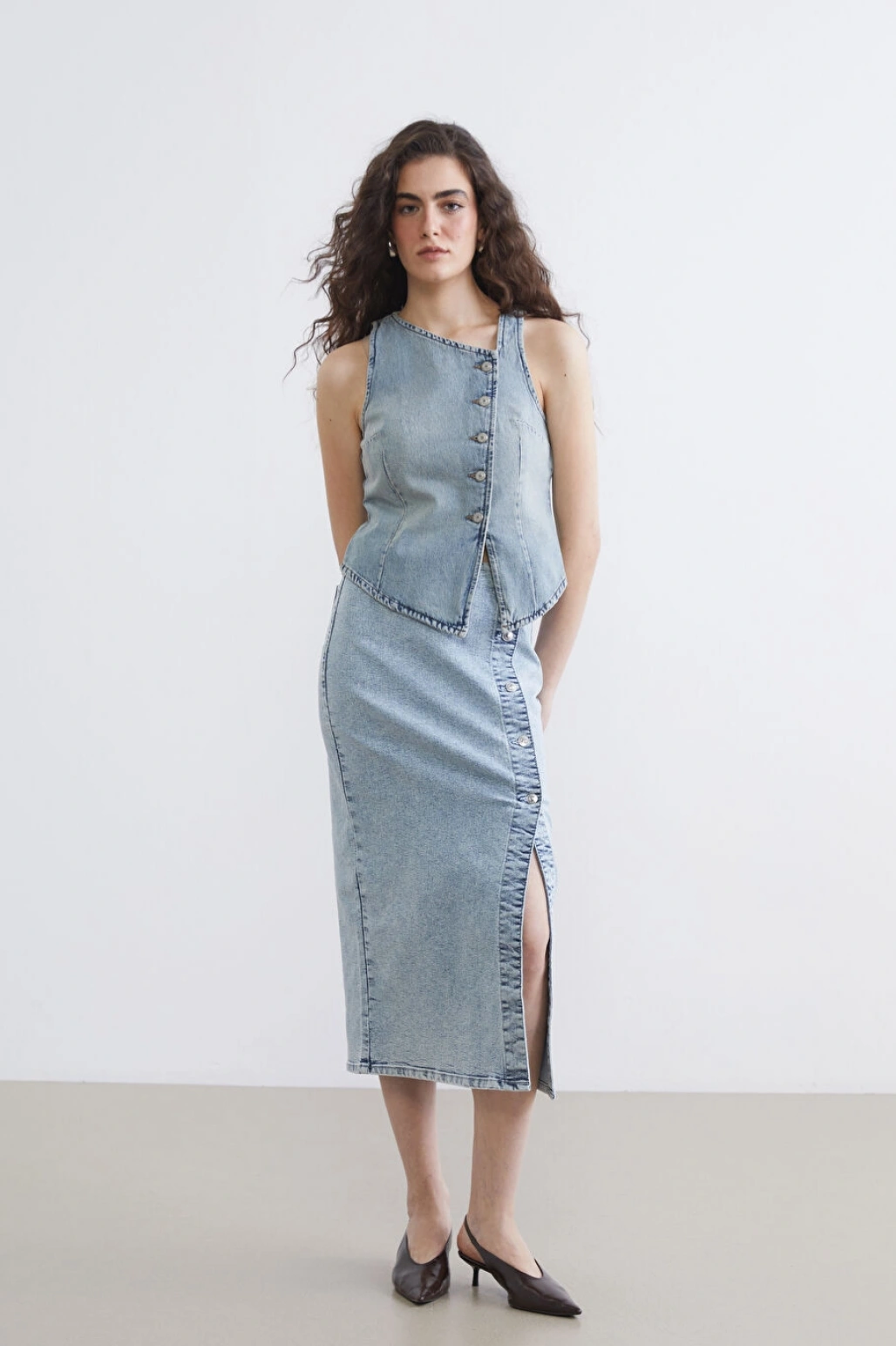 LCW Vision Indigo Kayık Yaka Kadın Jean Yelek