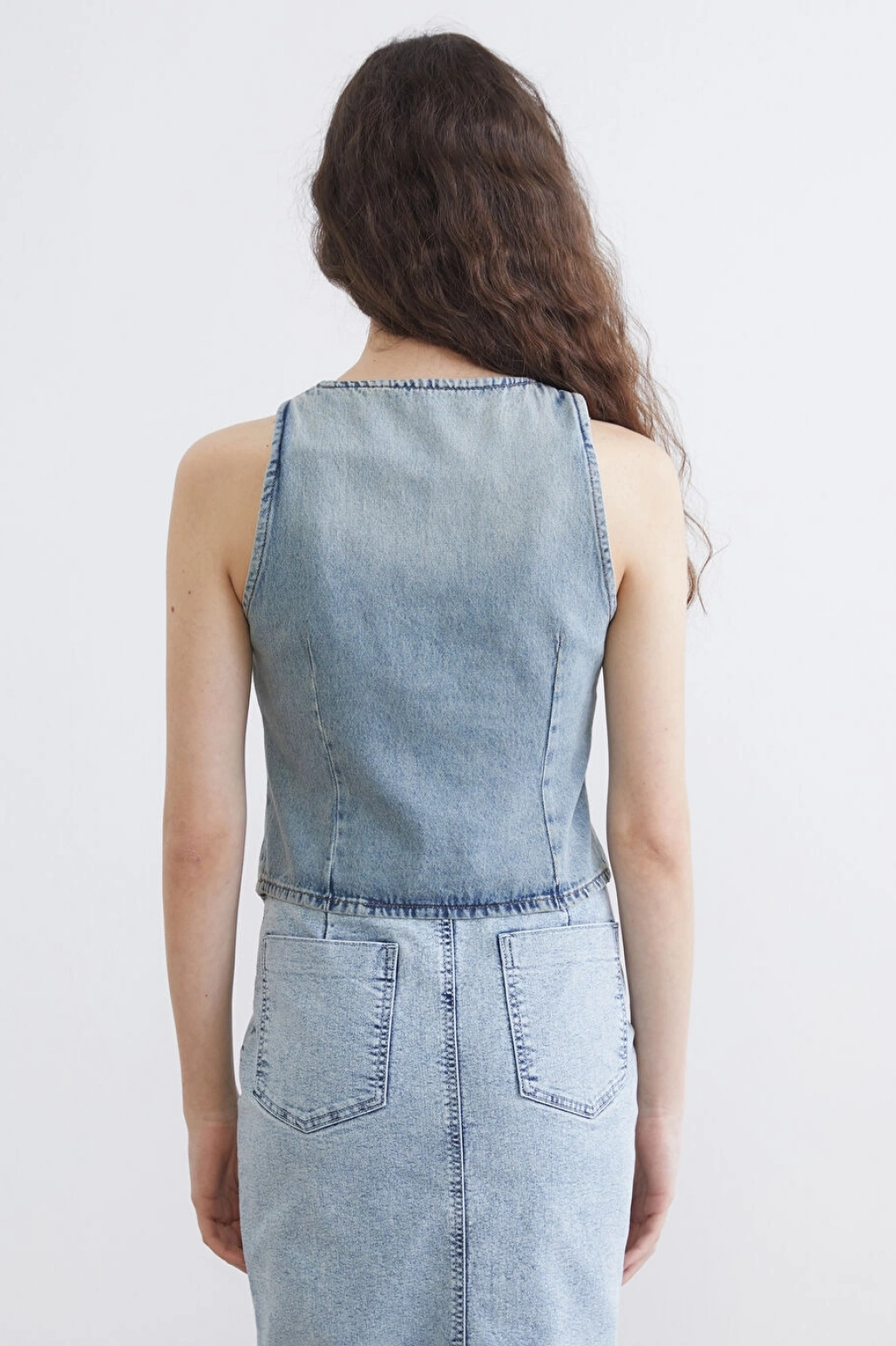 LCW Vision Indigo Kayık Yaka Kadın Jean Yelek