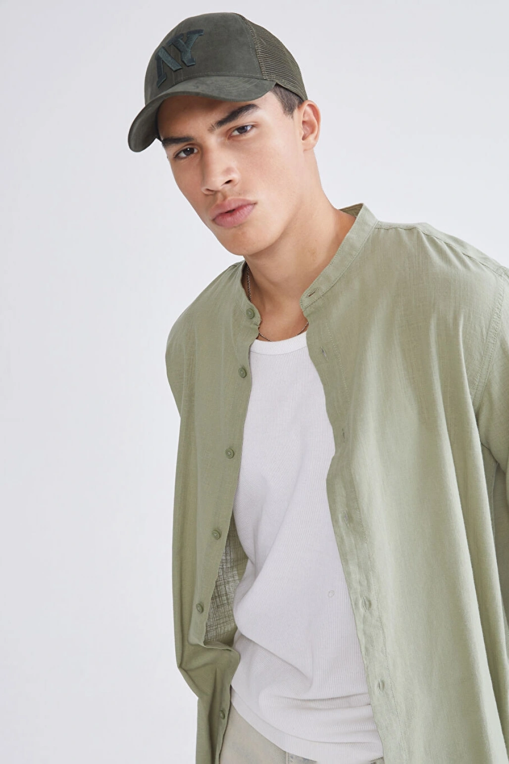 XSIDE Haki Regular Fit Poplin Erkek Gömlek