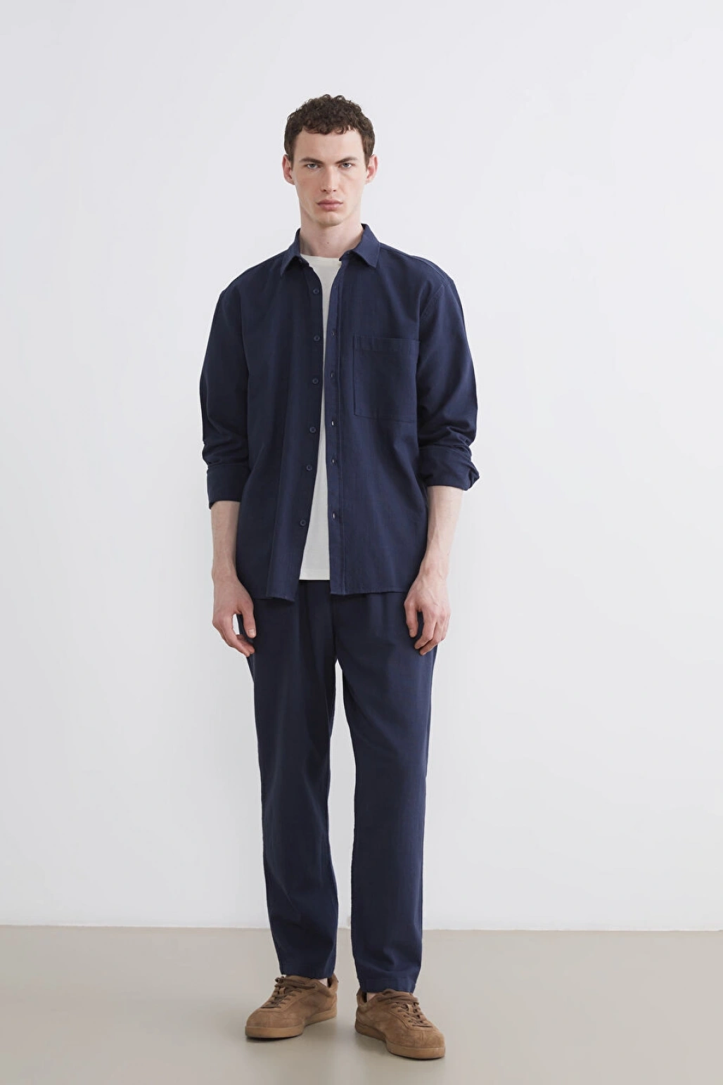 XSIDE Lacivert Regular Fit Erkek Keten Görünümlü Gömlek