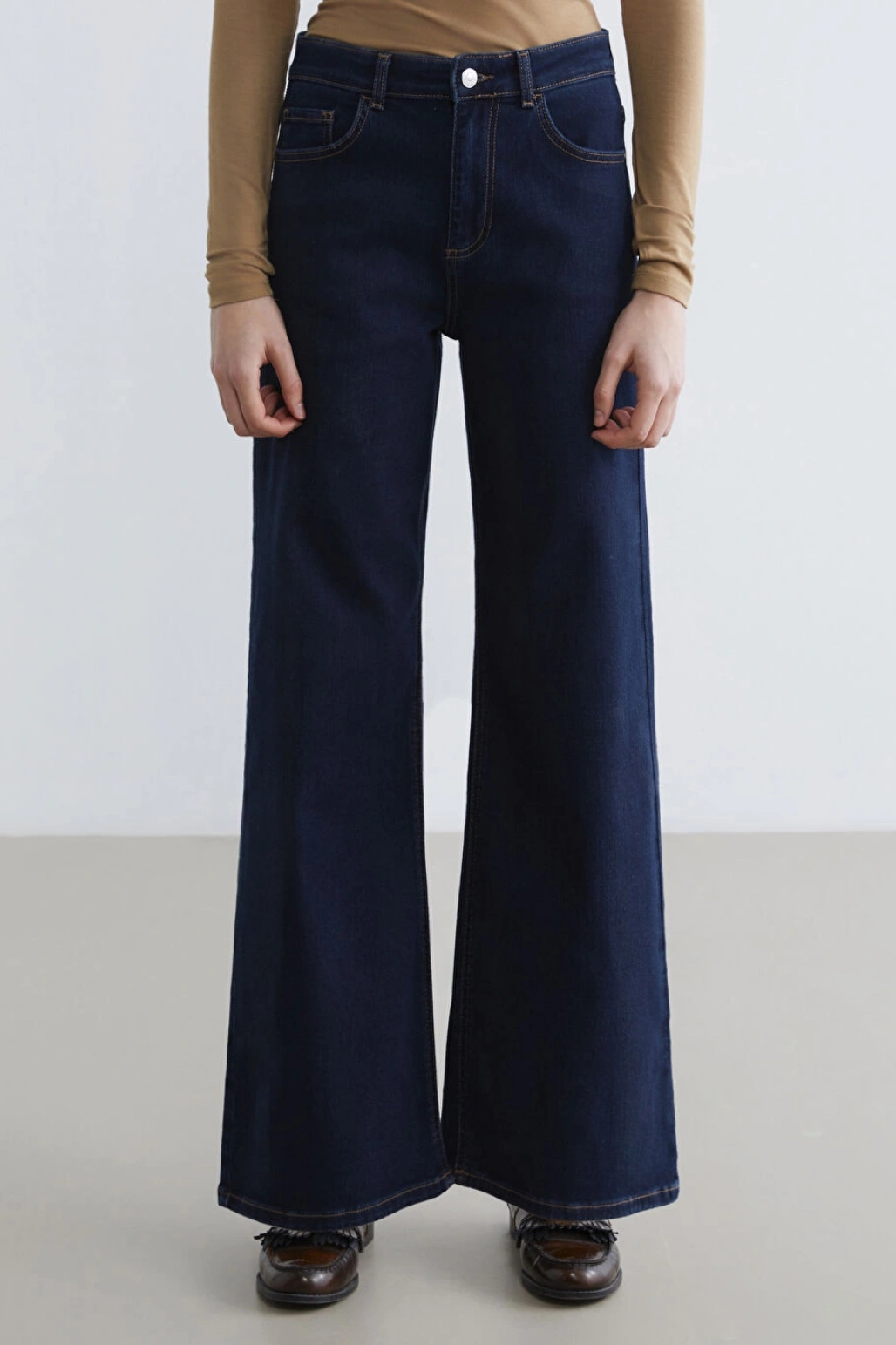 LCWAIKIKI Classic Indigo Yüksek Bel Wideleg Kadın Jean Pantolon