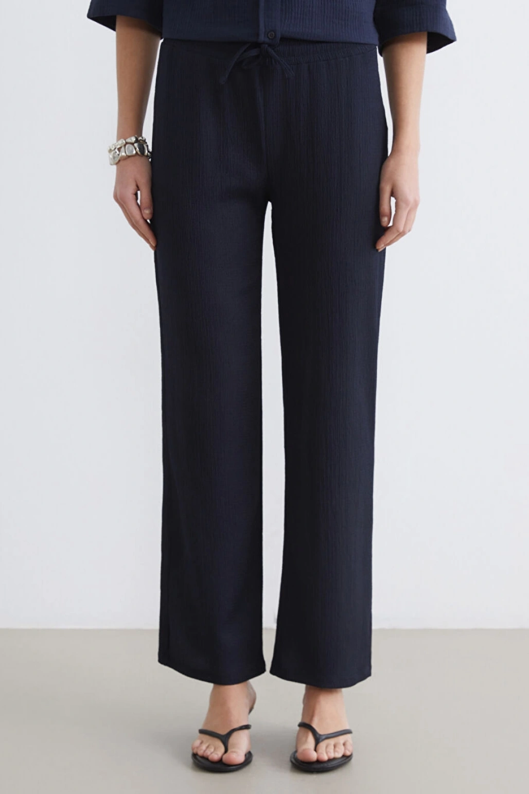 LCW Comfort Lacivert Beli Lastikli Dokulu Kadın Pantolon