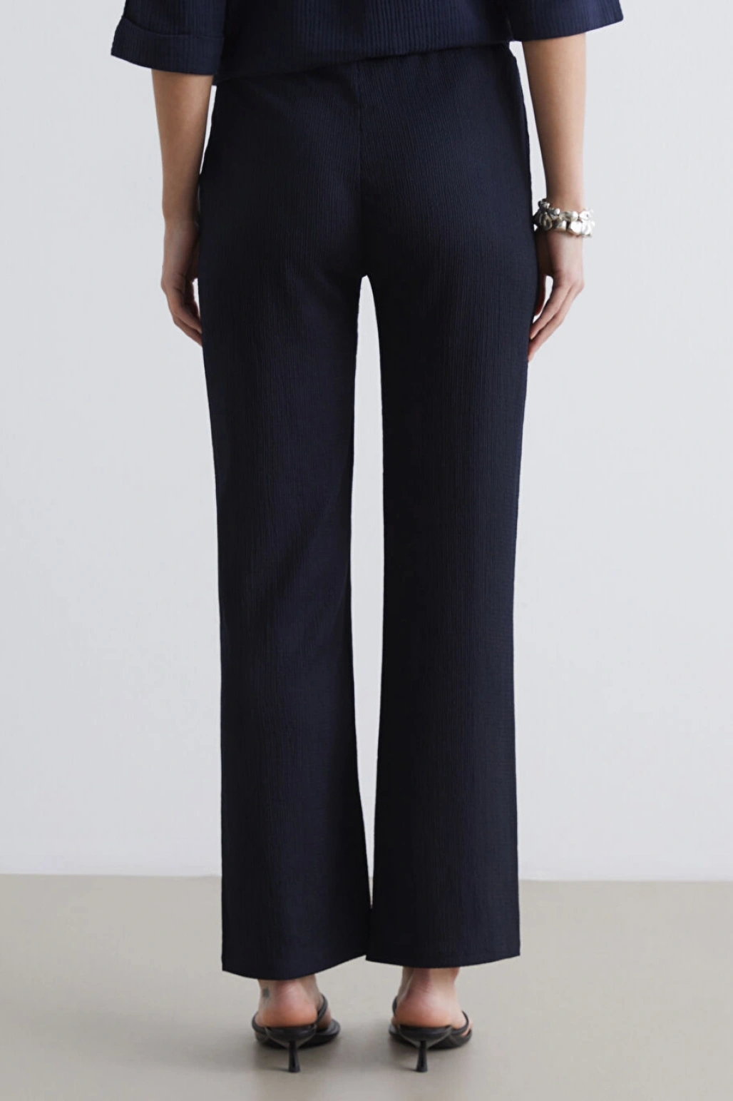 LCW Comfort Lacivert Beli Lastikli Dokulu Kadın Pantolon