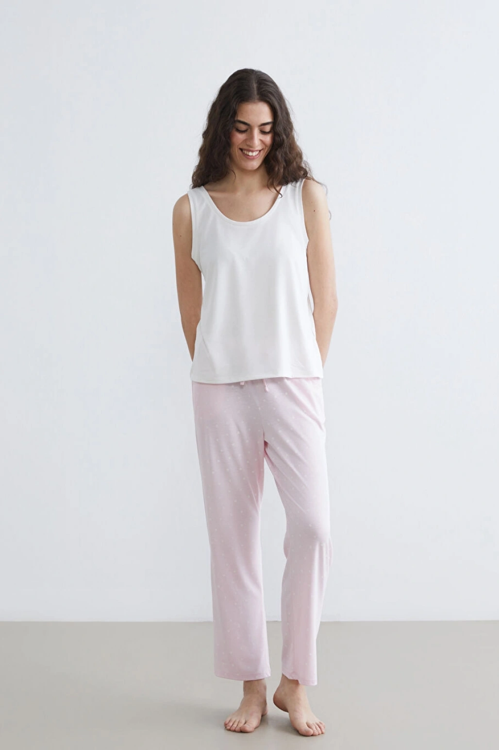 LCW DREAM Pembe Beli Lastikli Puantiyeli Kadın Pijama Alt