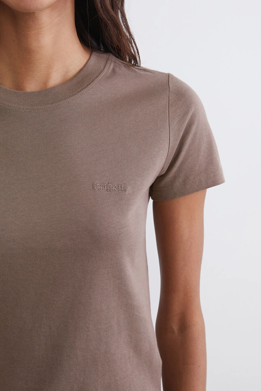 LCW Vision Kahverengi Bisiklet Yaka Kadın Tişört