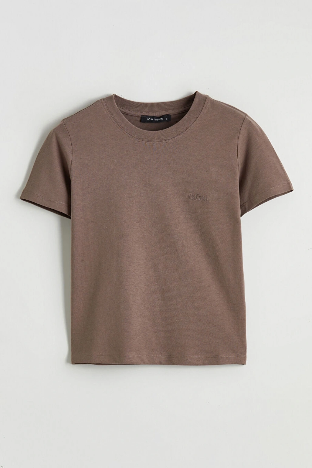 LCW Vision Kahverengi Bisiklet Yaka Kadın Tişört