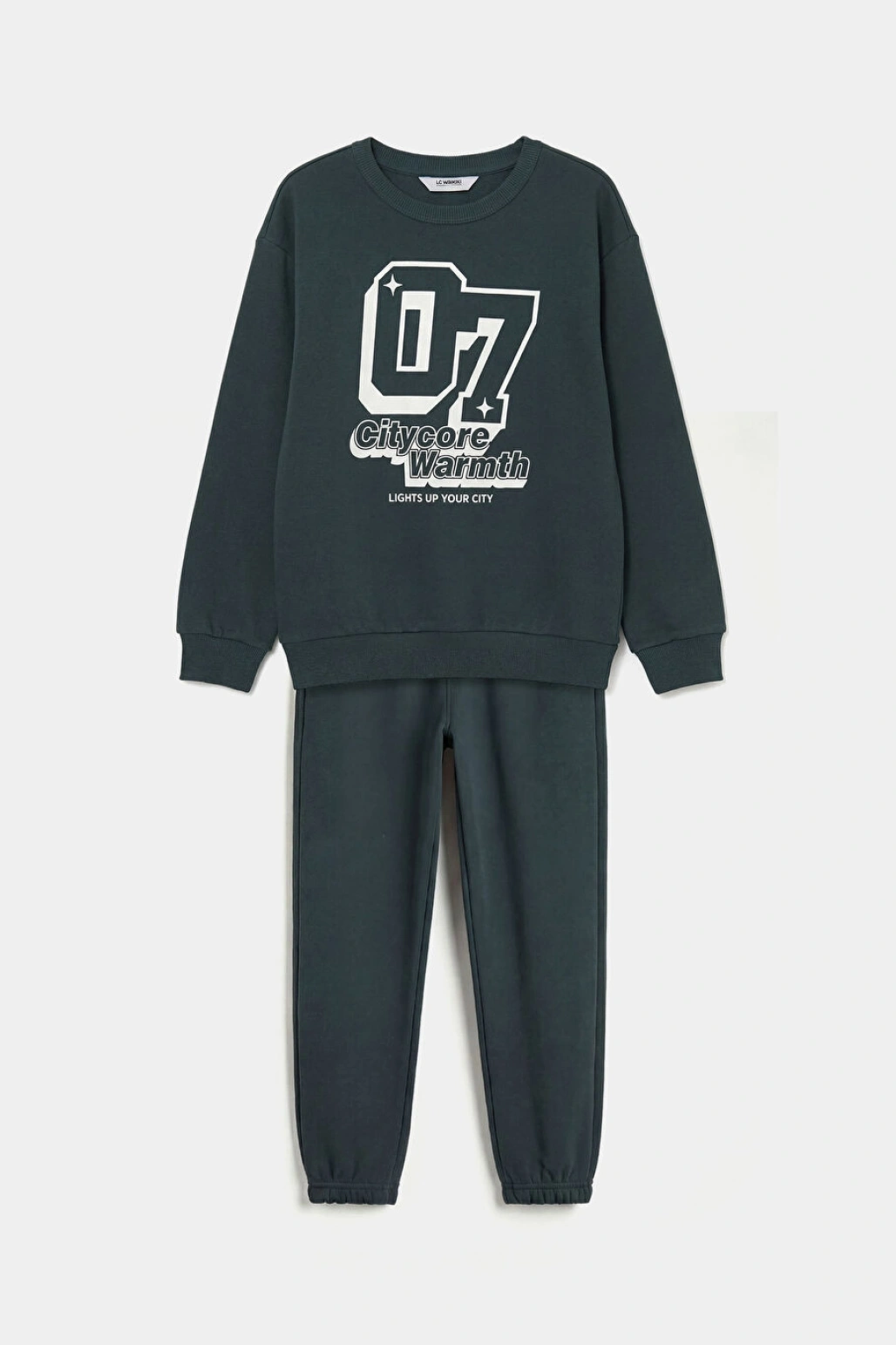 LCW Kids Antrasit Bisiklet Yaka Baskılı Erkek Çocuk Eşofman Takım