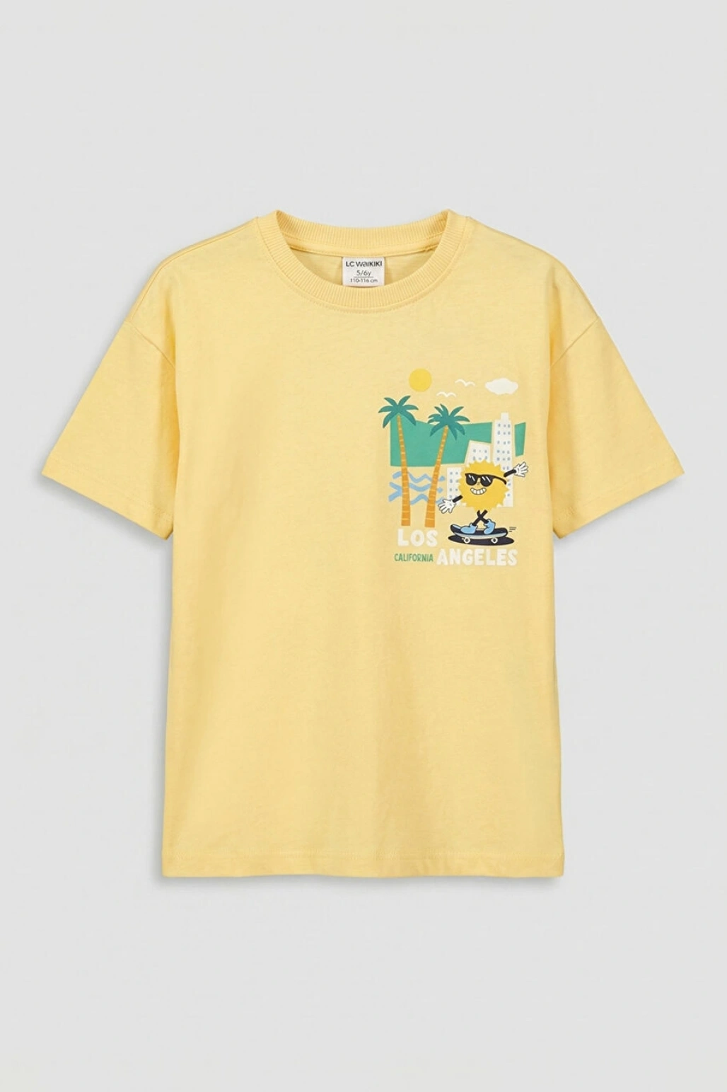 LCW Kids Sarı Los Angeles Baskılı Penye Erkek Çocuk Tişört