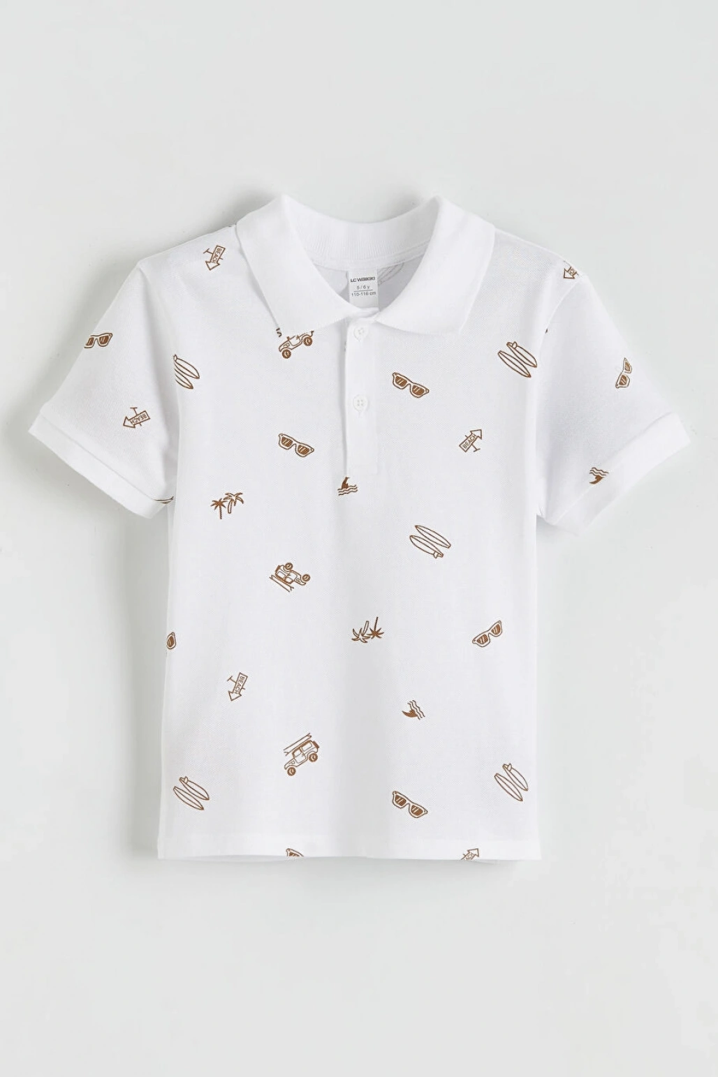 CW Kids Beyaz Polo Yaka Baskılı Erkek Çocuk Tişört