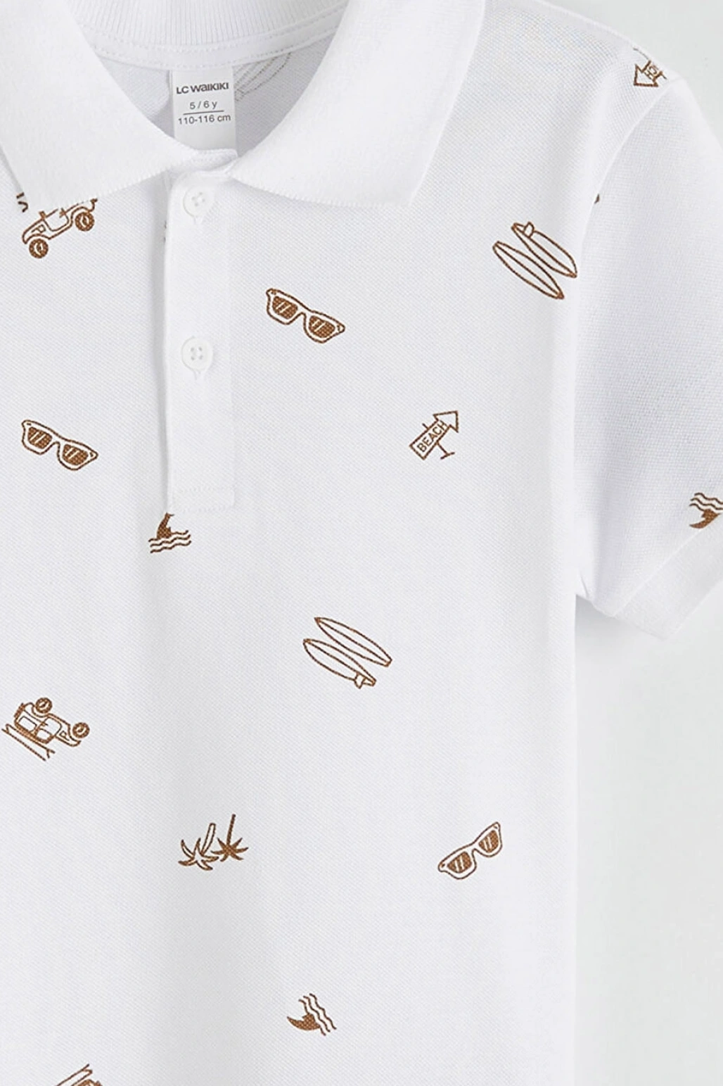 CW Kids Beyaz Polo Yaka Baskılı Erkek Çocuk Tişört