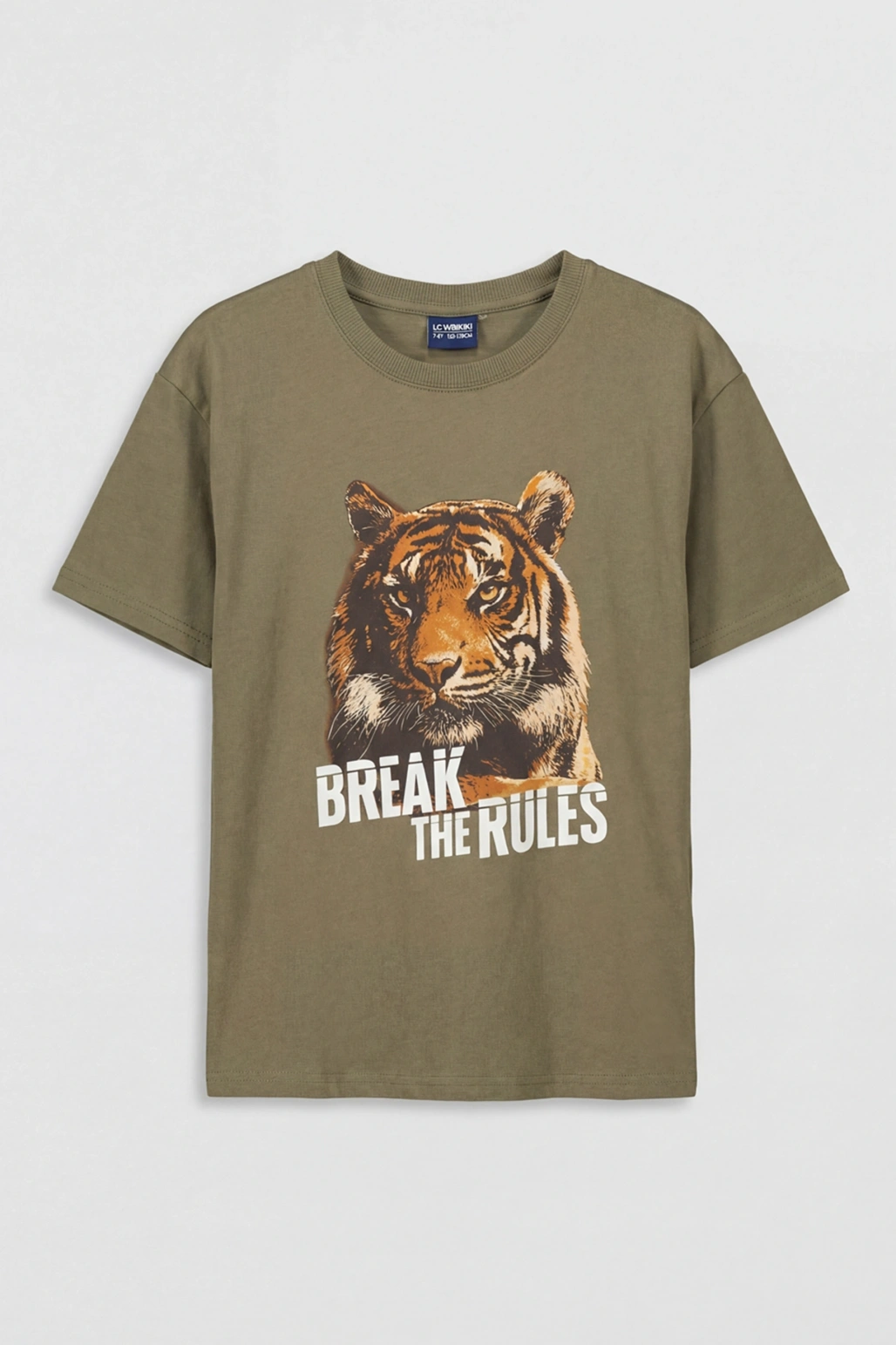 LCW Kids Haki Bisiklet Yaka Baskılı Erkek Çocuk Tişört