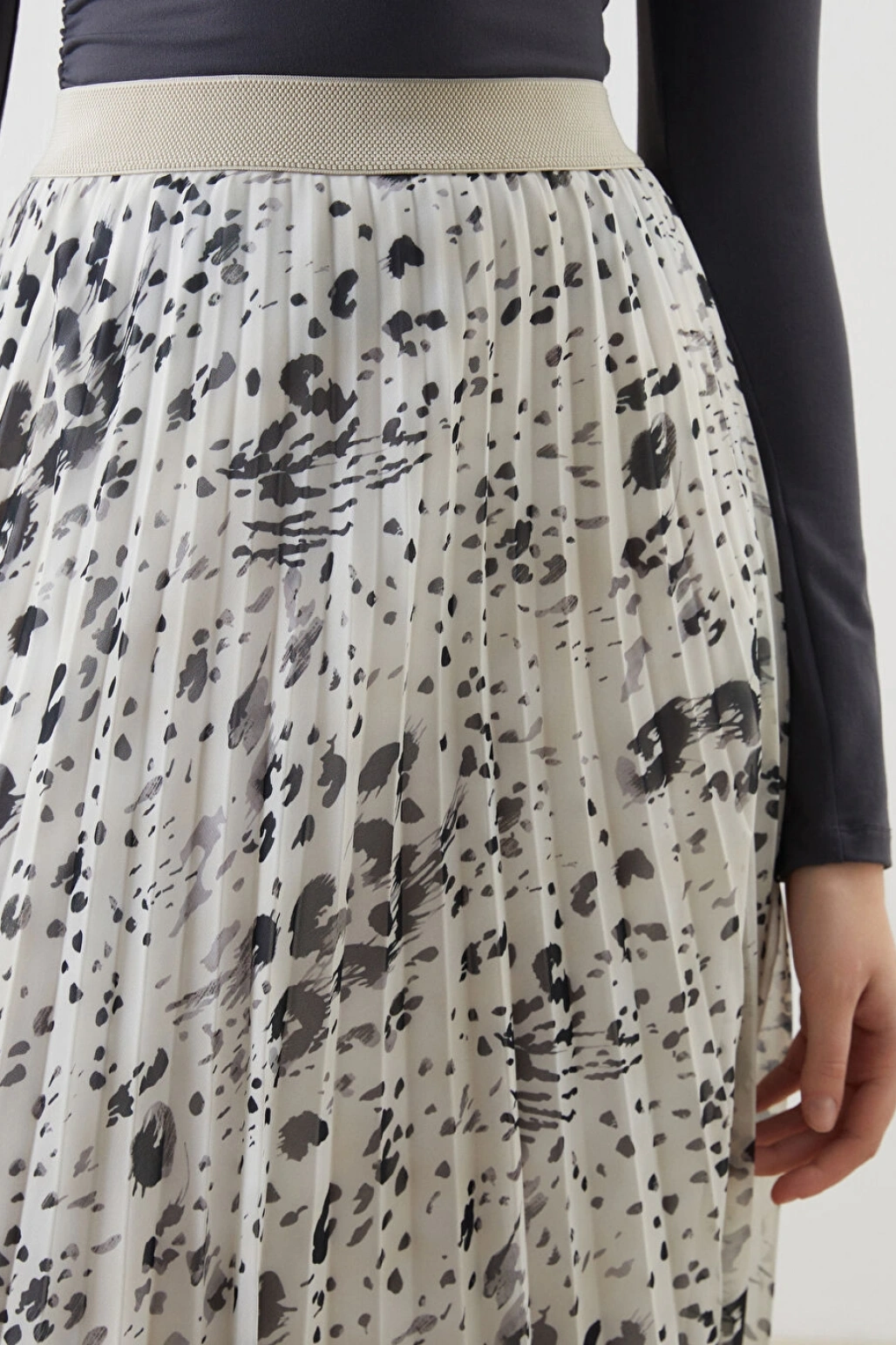 LCW Modest Bej Beli Lastikli Desenli Şifon Kadın Pileli Etek