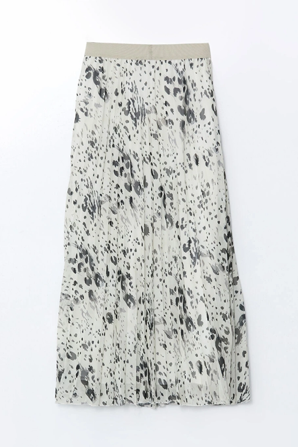 LCW Modest Bej Beli Lastikli Desenli Şifon Kadın Pileli Etek