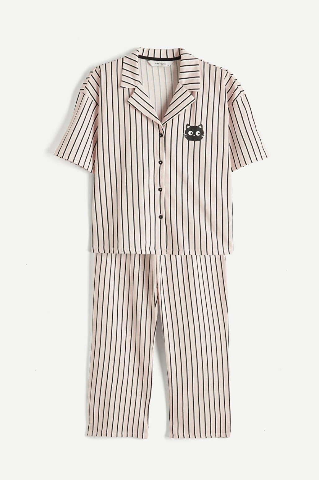 LCW Young Pembe Gömlek Yaka Çizgili Kadın Pijama Takım