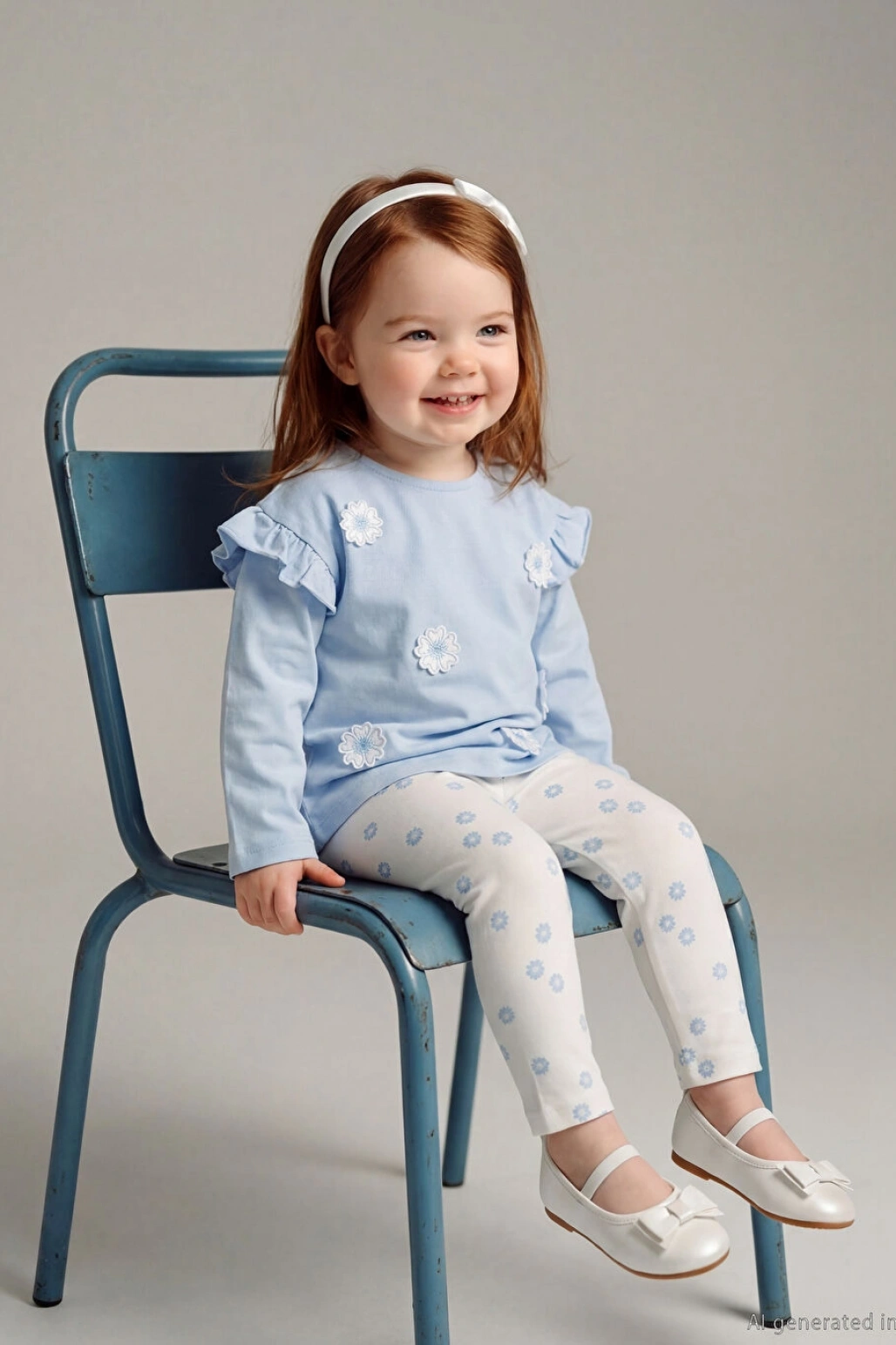 LCW baby Mavi Çiçek Nakışlı Kız Bebek Bluz Ve Tayt