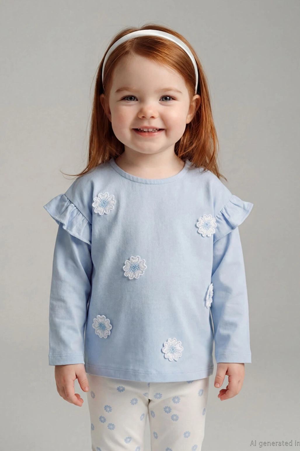 LCW baby Mavi Çiçek Nakışlı Kız Bebek Bluz Ve Tayt