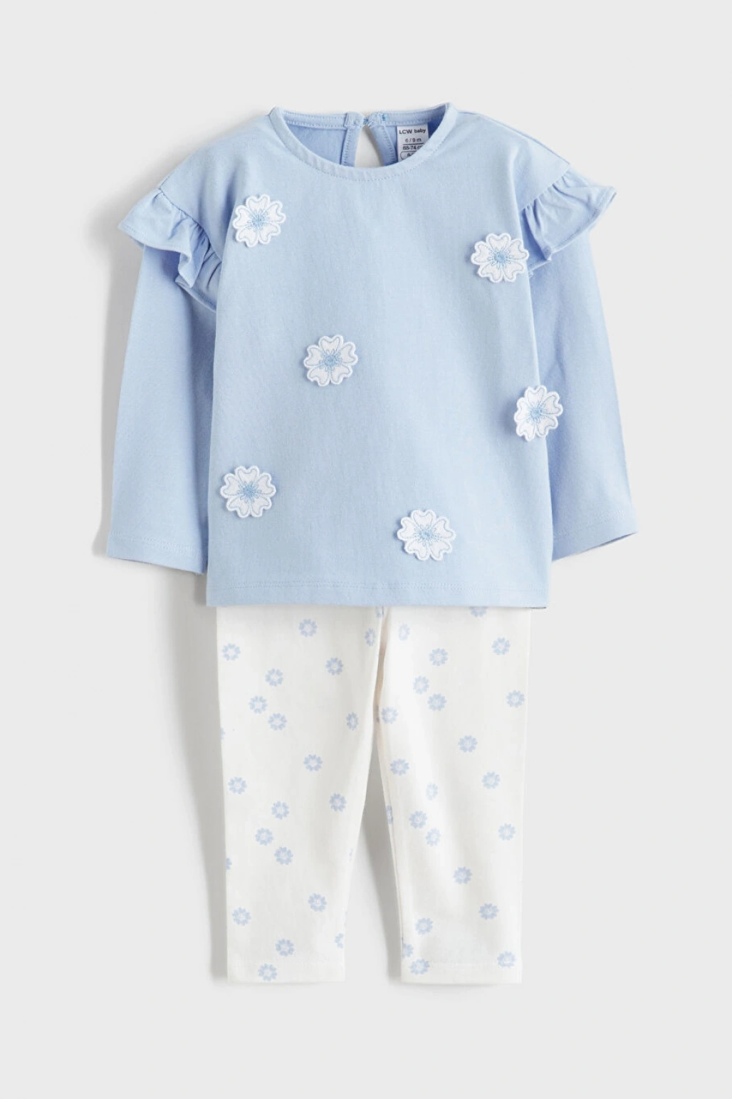 LCW baby Mavi Çiçek Nakışlı Kız Bebek Bluz Ve Tayt