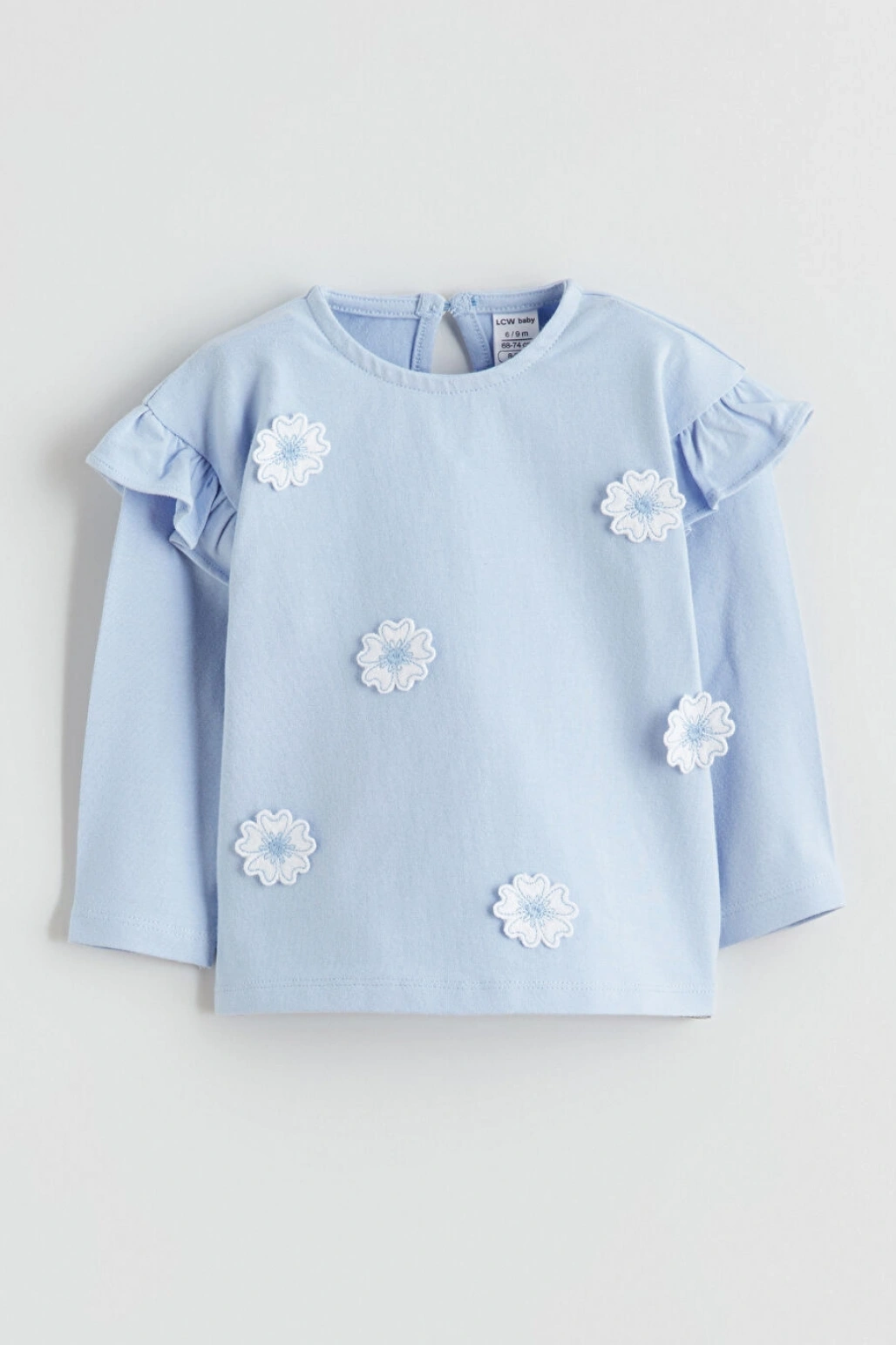 LCW baby Mavi Çiçek Nakışlı Kız Bebek Bluz Ve Tayt