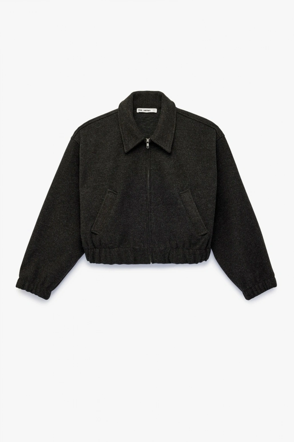 Uzun Kollu Cepli Fermuarlı Crop Bomber Ceket