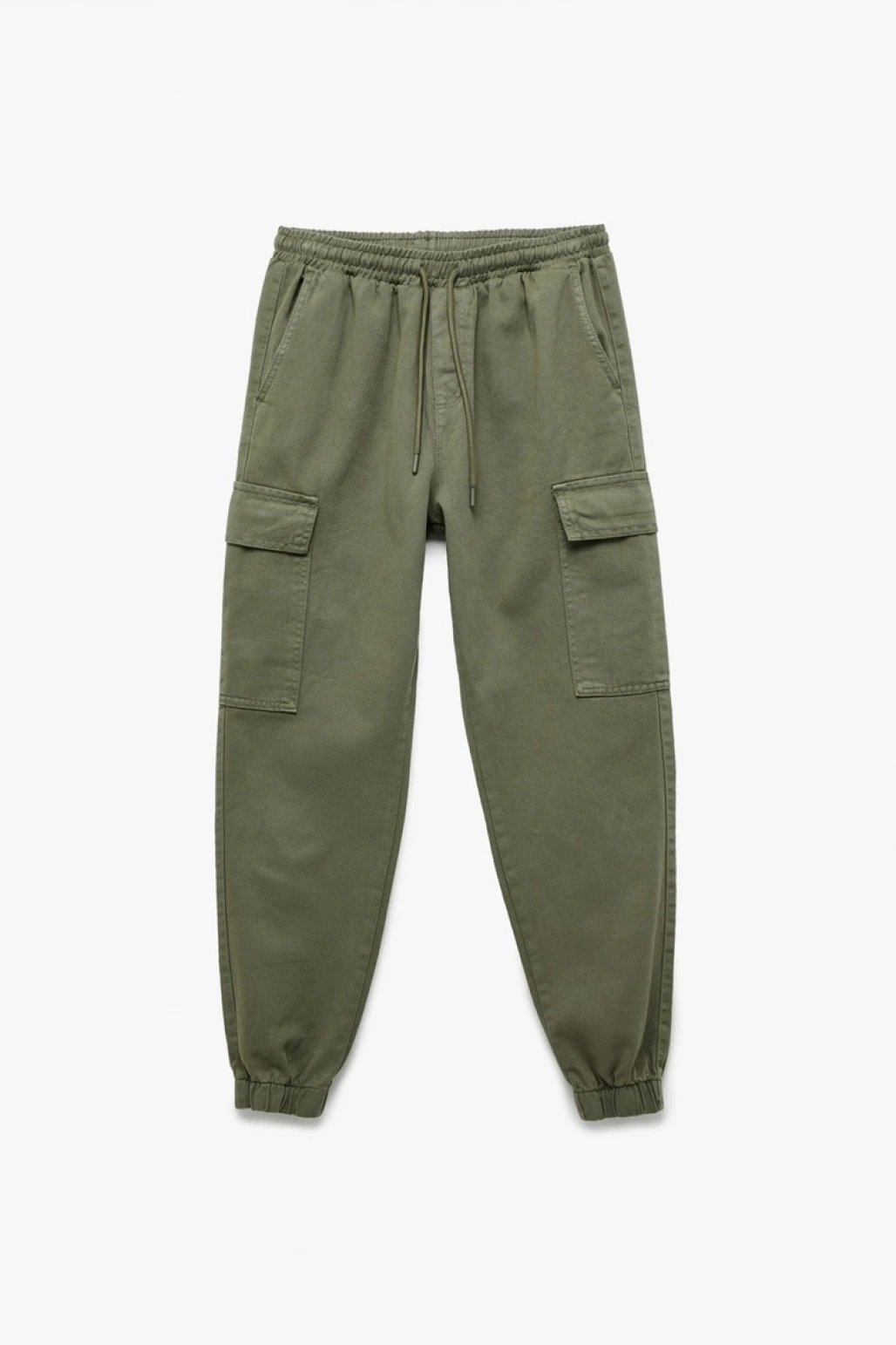 Beli Bağcıklı Kargo Cep Detaylı Pamuklu Rahat Kesim Gabardin Jogger Pantolon