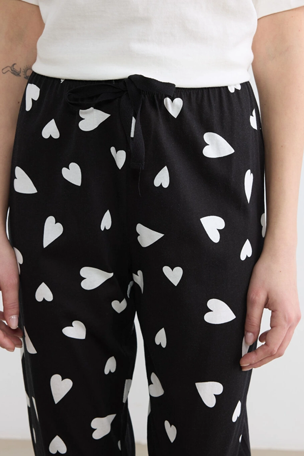 LCW DREAM Siyah Kalp Desenli Kadın Jogger Pijama Alt