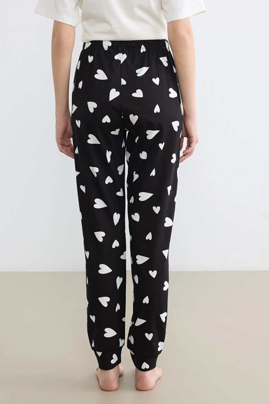 LCW DREAM Siyah Kalp Desenli Kadın Jogger Pijama Alt