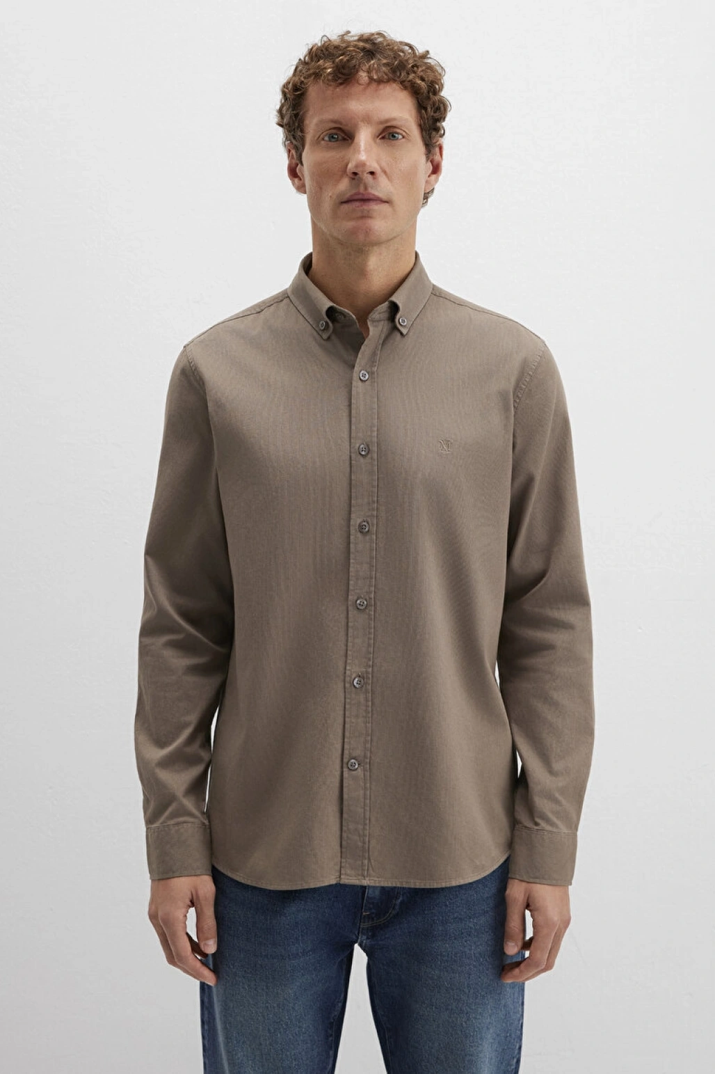 M Logo Nakışlı Kahverengi Gömlek