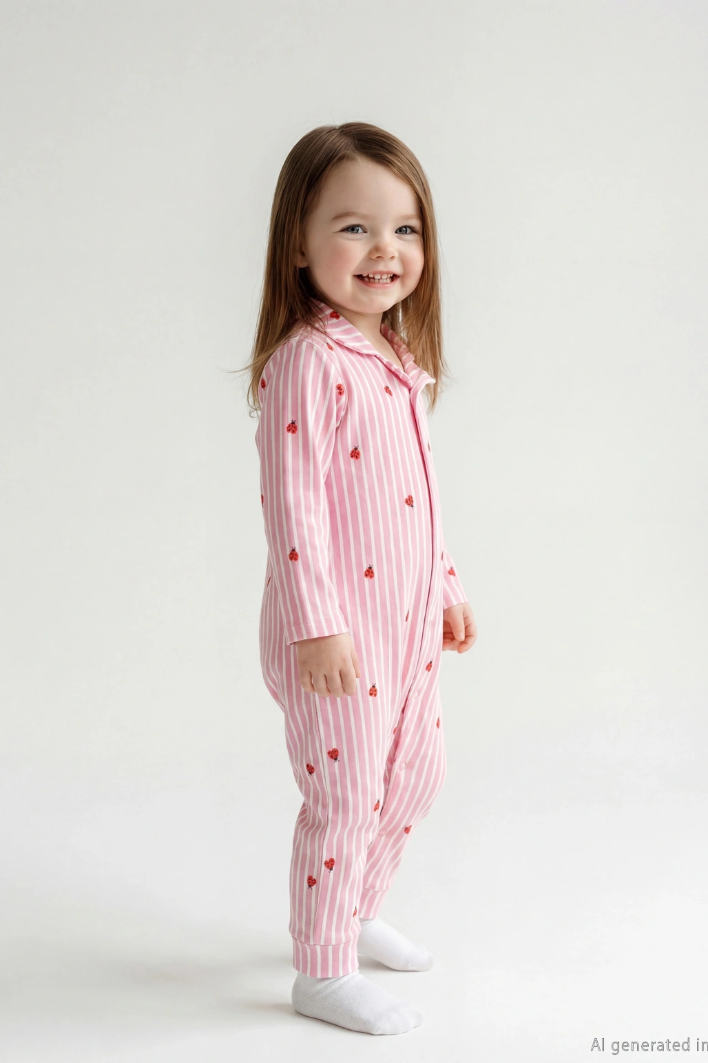 LCW baby Ekru Gömlek Yaka Uğur Böceği Baskılı Kız Bebek Tulum