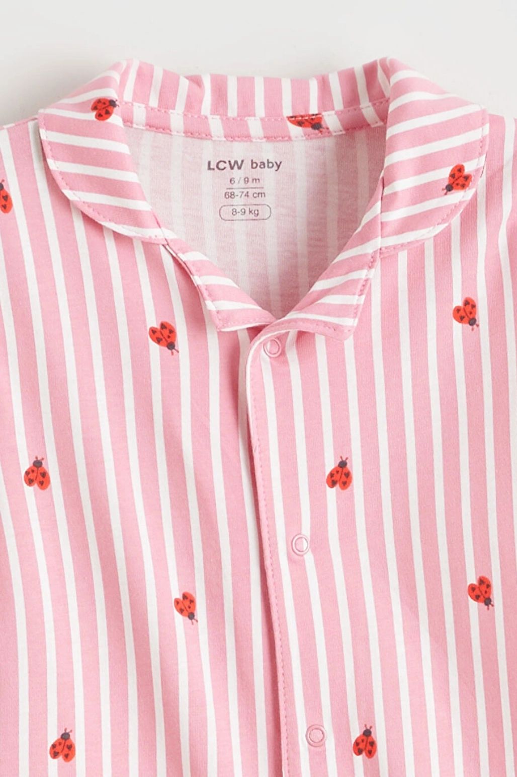 LCW baby Ekru Gömlek Yaka Uğur Böceği Baskılı Kız Bebek Tulum