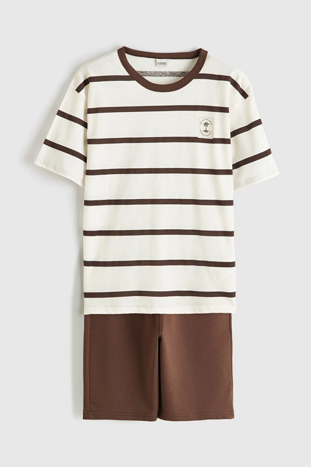 LCW Kids Kahverengi Çizgili Erkek Çocuk Tişört Ve Şort