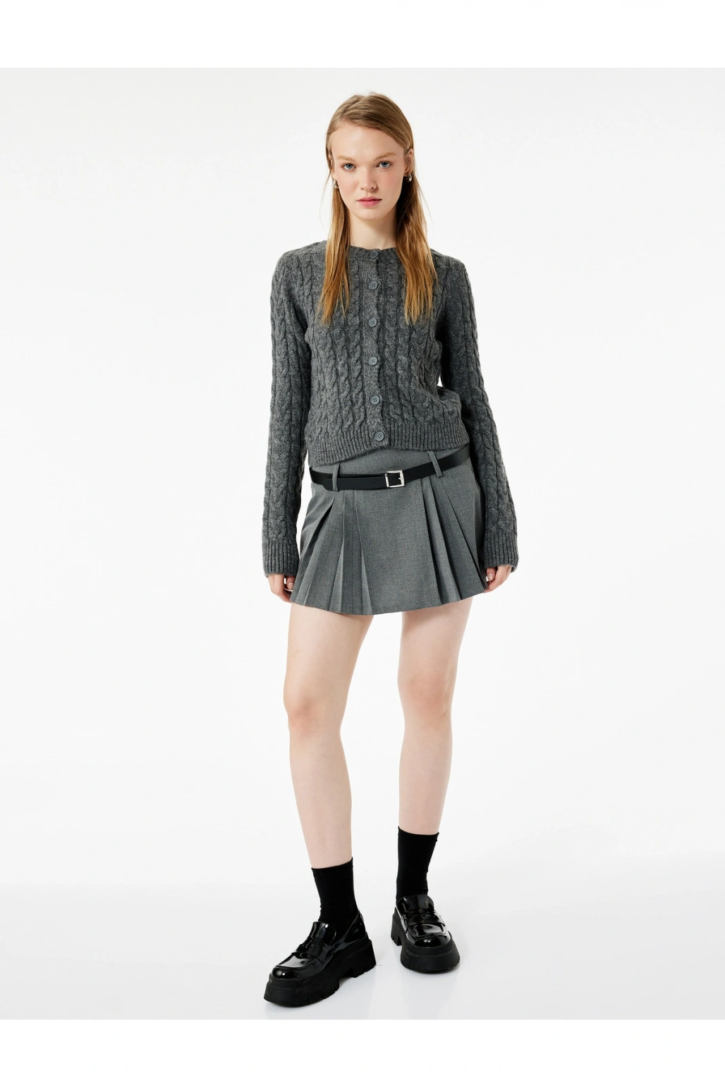 Koton Düğmeli Bisiklet Yaka Uzun Kollu Saç Örgüsü Dokulu Triko Hırka