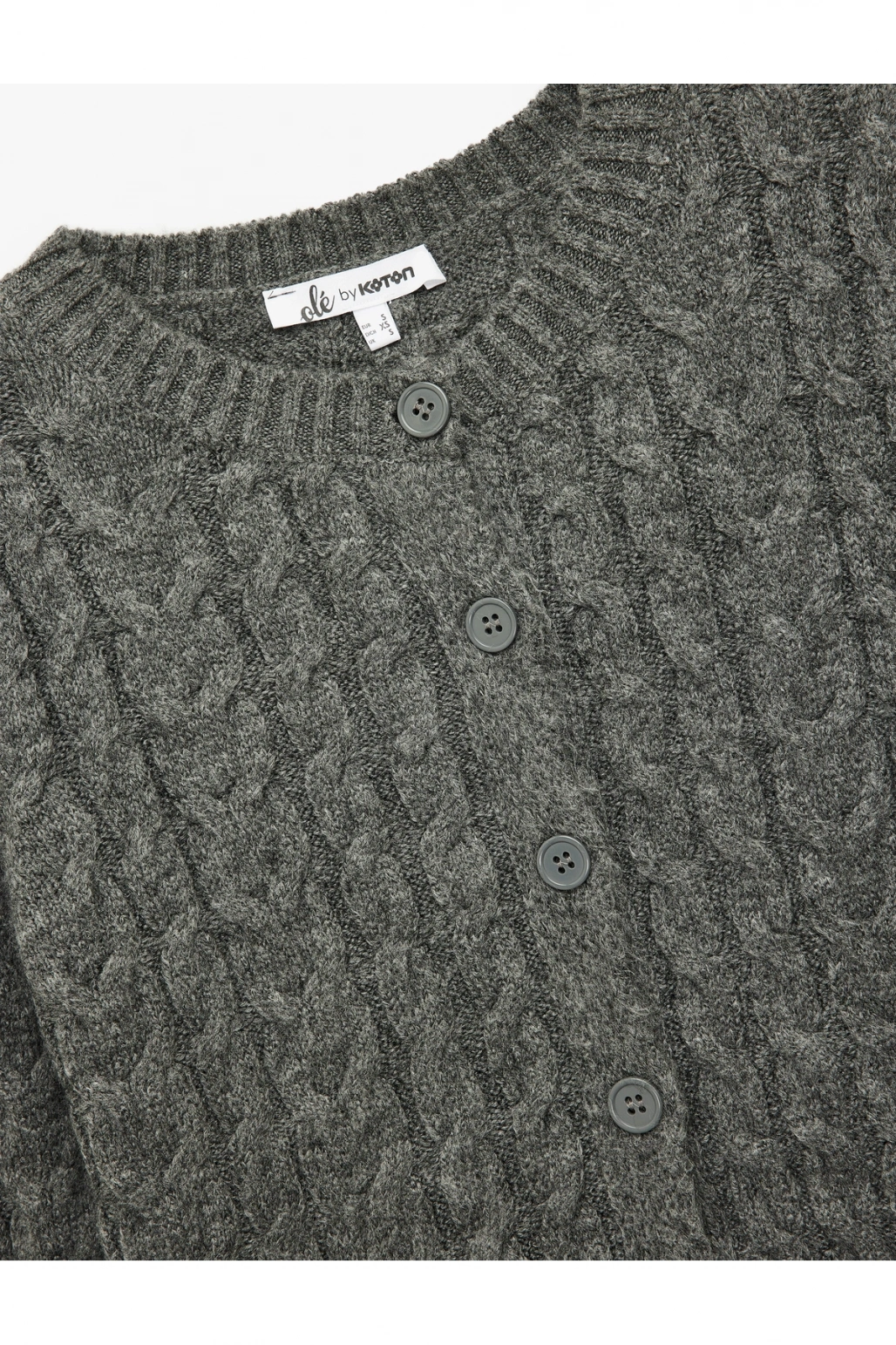 Koton Düğmeli Bisiklet Yaka Uzun Kollu Saç Örgüsü Dokulu Triko Hırka