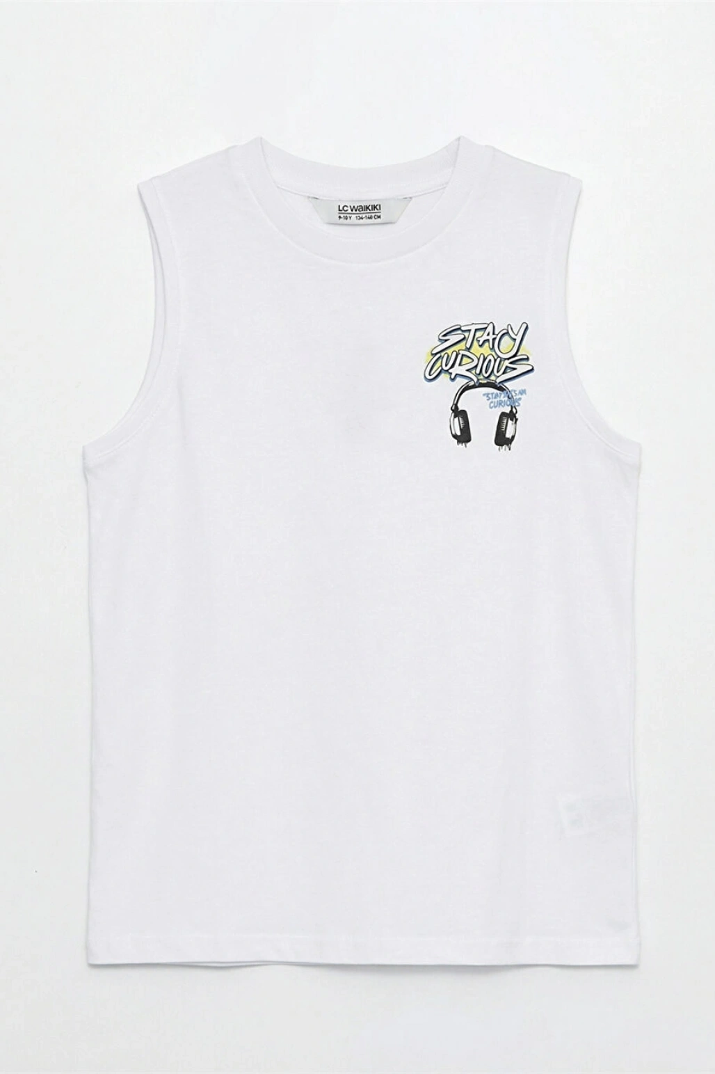 LCW Kids Beyaz Bisiklet Yaka Baskılı Penye Erkek Çocuk Atlet