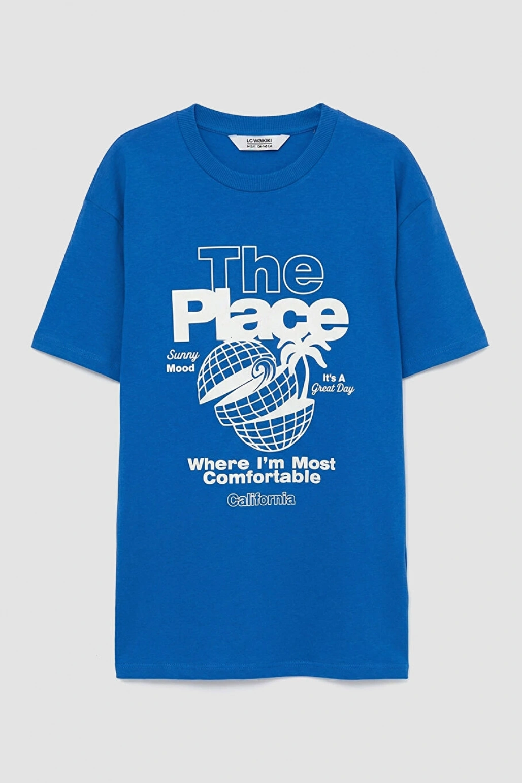 LCW Kids Mavi Bisiklet Yaka California Baskılı Erkek Çocuk Tişört