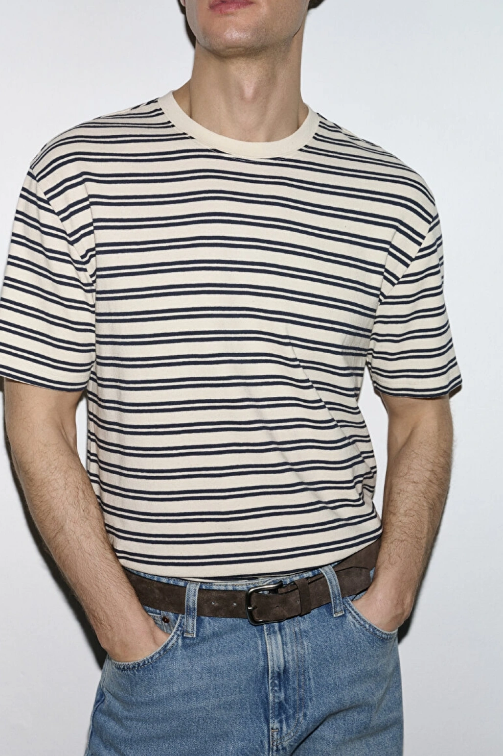Lacivert Çizgili Ekru Tişört